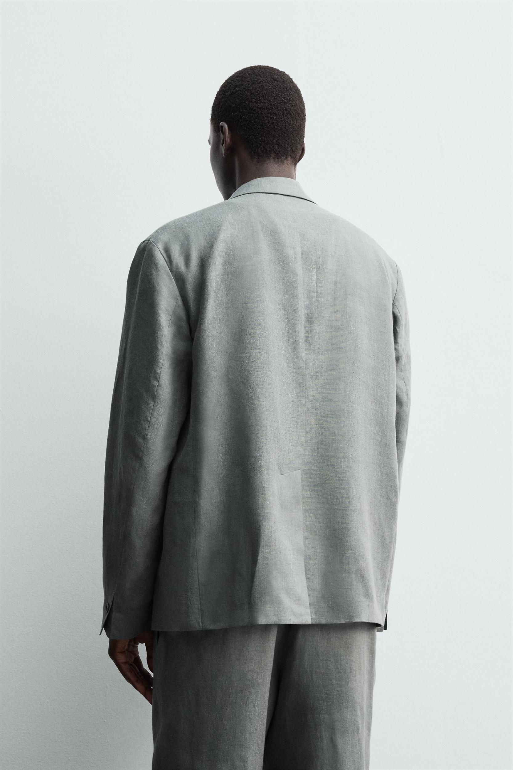 100% LINEN DOUBLE BREASTED SUIT BLAZER Product Image