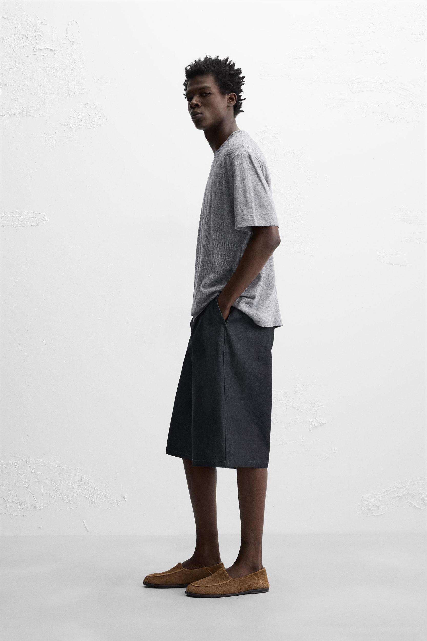 STRIPED COTTON LINEN BLEND T-SHIRT Product Image