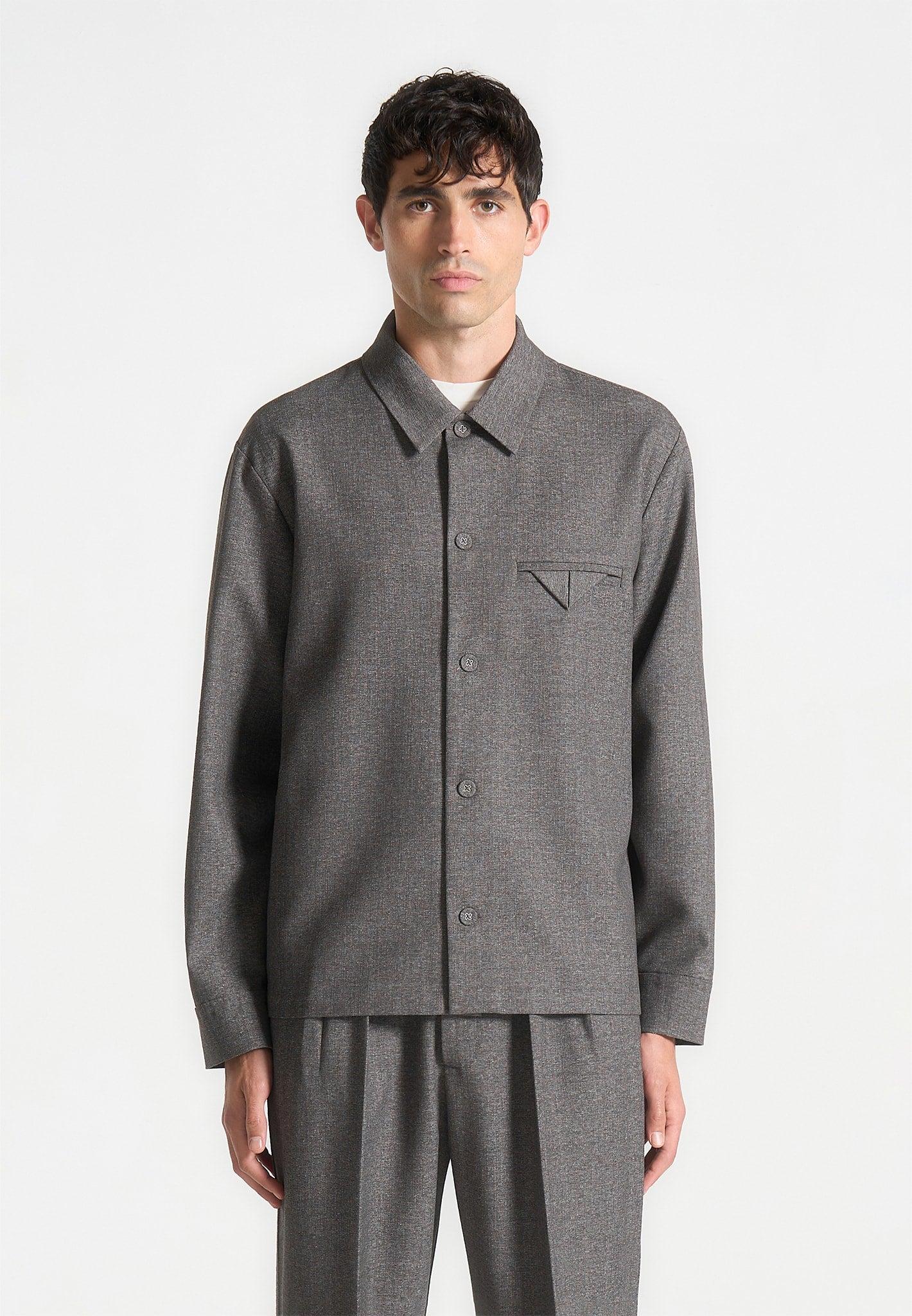 Leo - Textured Tailored Overshirt - Grey Male Product Image