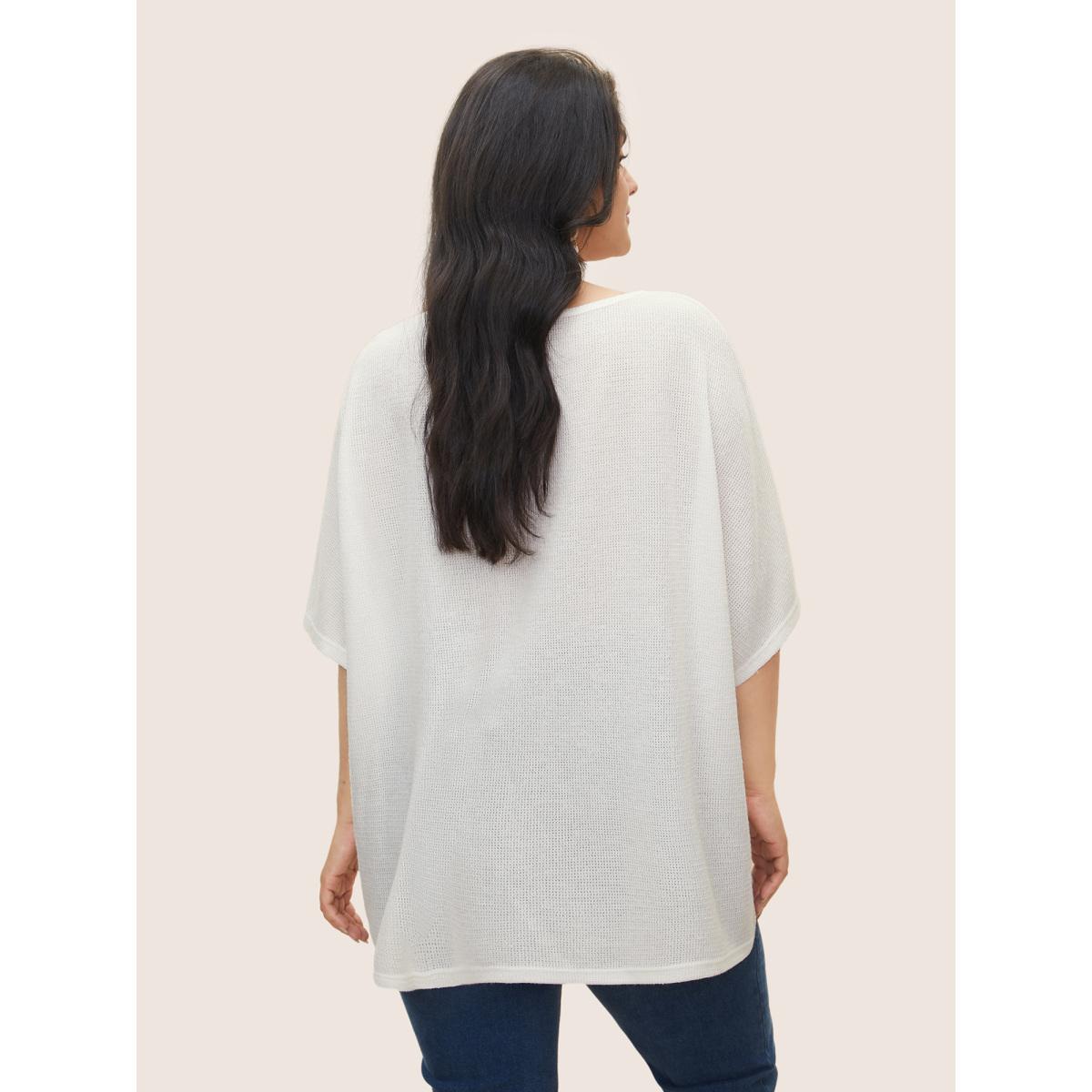 Plus Size Plain Textured Dolman Sleeve Loose T-shirt White Women Casual Non Plain Round Neck Everyday T-shirts BloomChic 22-24/3X Product Image