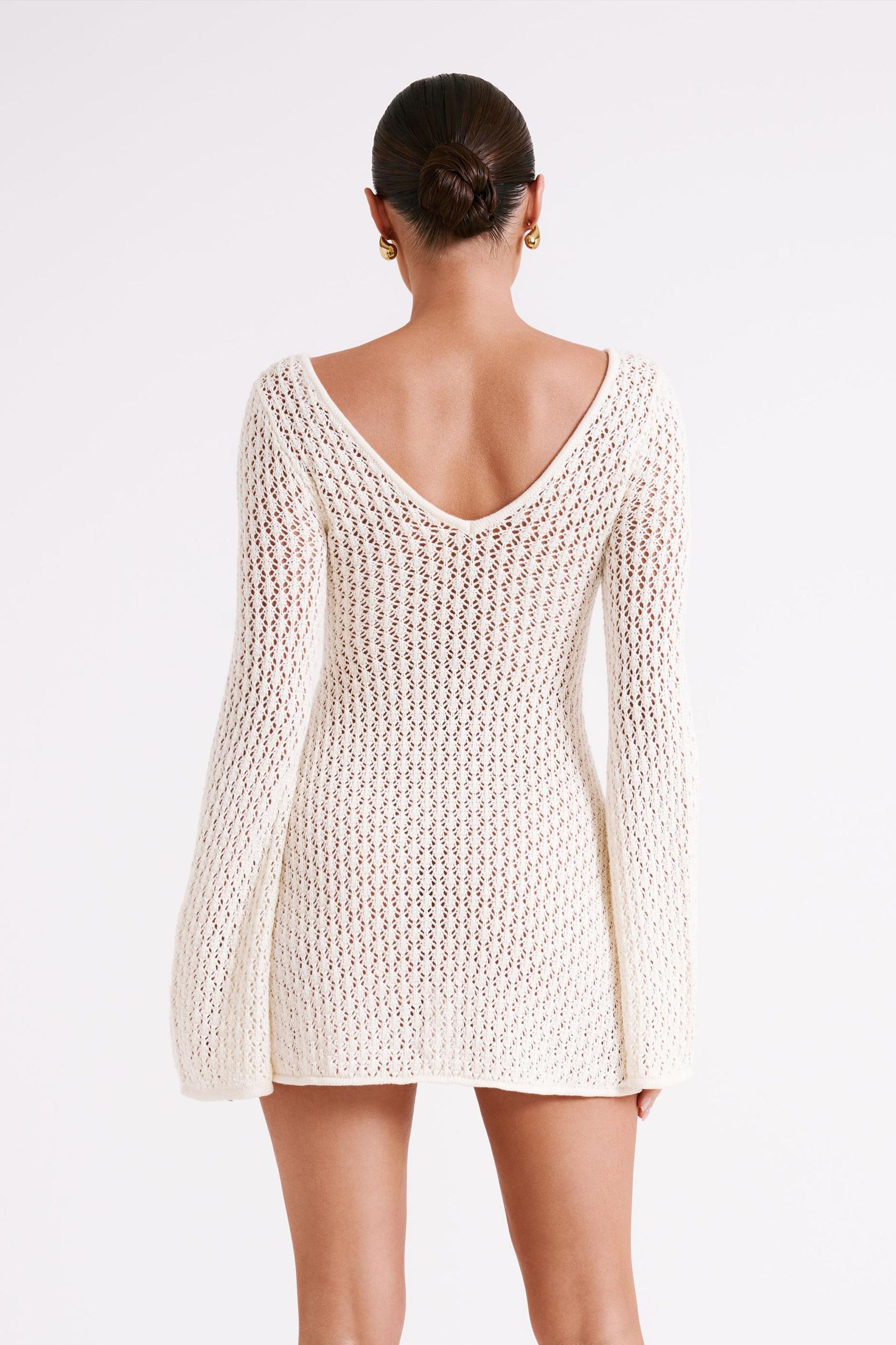 Kayleigh Crochet Knit Mini Dress - White Product Image