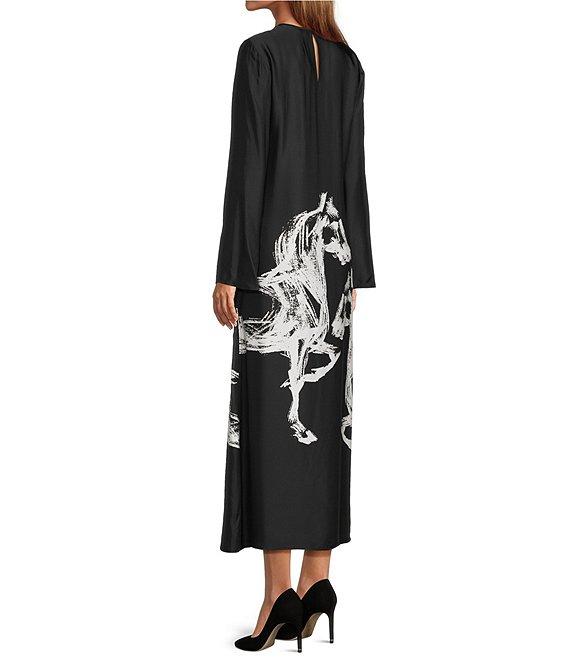 Antonio Melani Emerson Horse Print Satin Long Sleeve Round Neck Maxi Dress Product Image