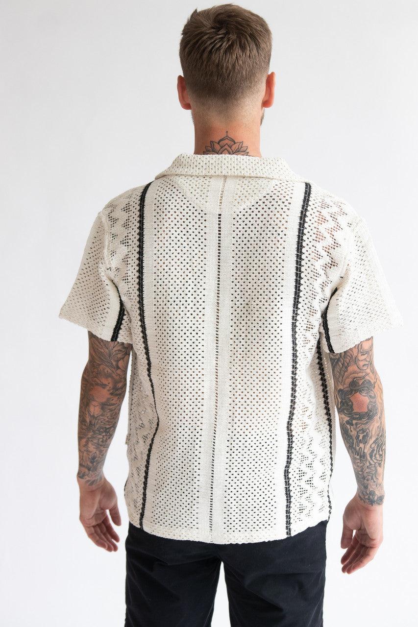 Stripe Cabana Crochet Button Up Shirt Product Image