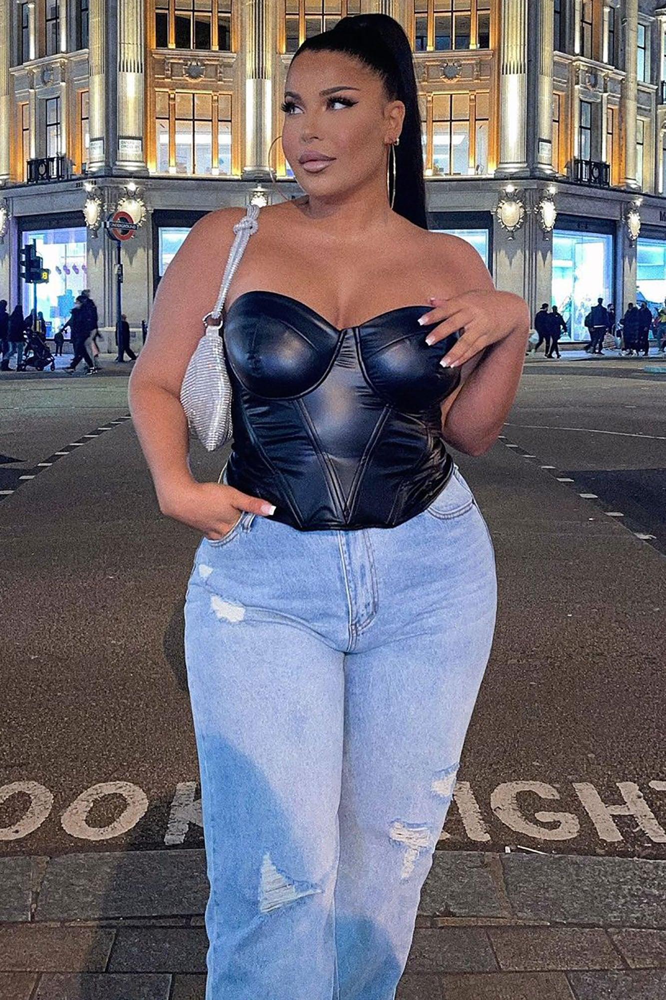 Bae For Tonight Faux Leather Corset Top - Black Product Image