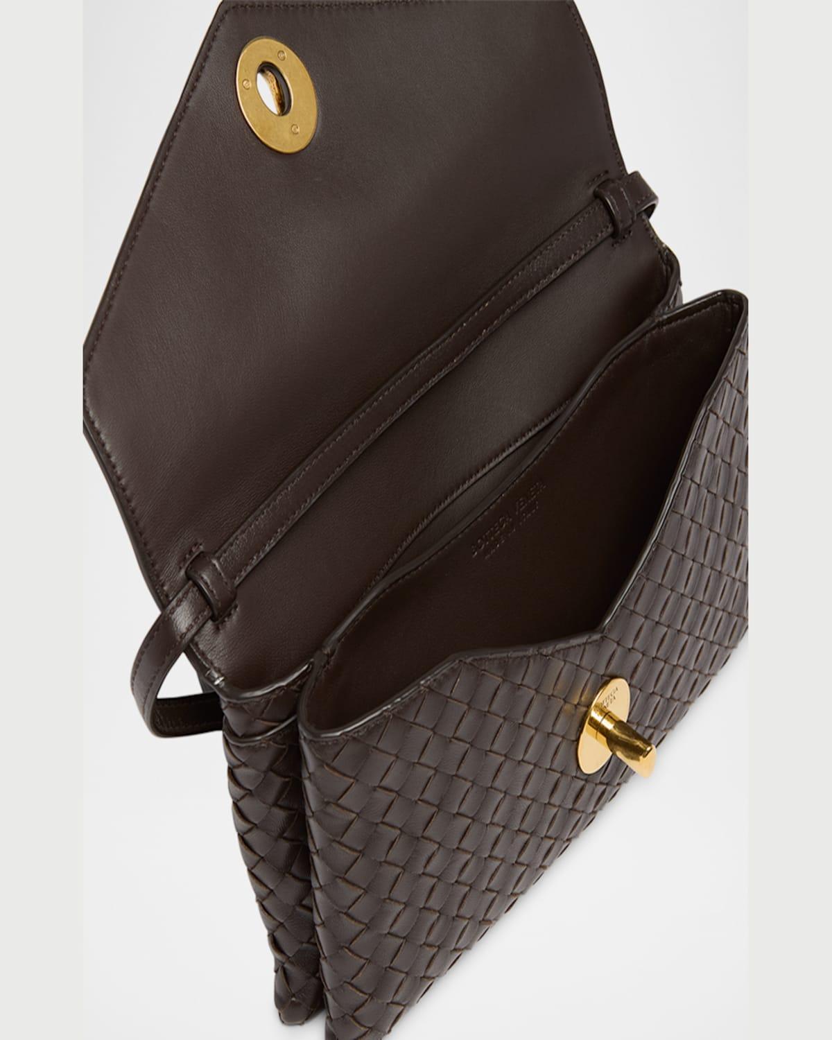 BOTTEGA VENETA Knot Lock Medium Intrecciato Leather Shoulder Bag In Brown Product Image