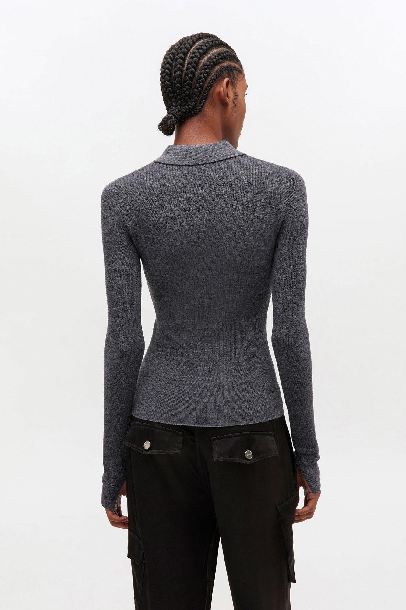 Dark Grey Knitted Polo Shirt Product Image