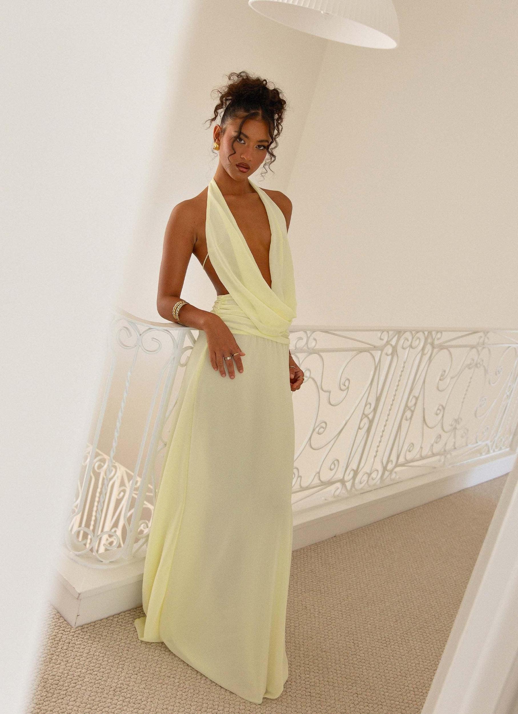 Elysia Chiffon Maxi Dress - Lemon Product Image