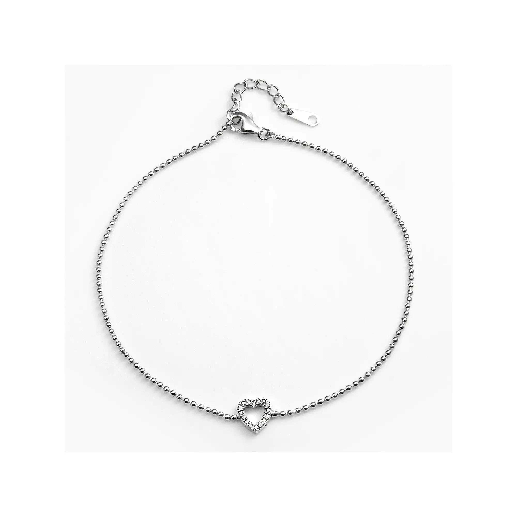 Sophie Miller Sterling Silver Cubic Zirconia Heart Anklet, Women's, Size: 9.50, White Product Image