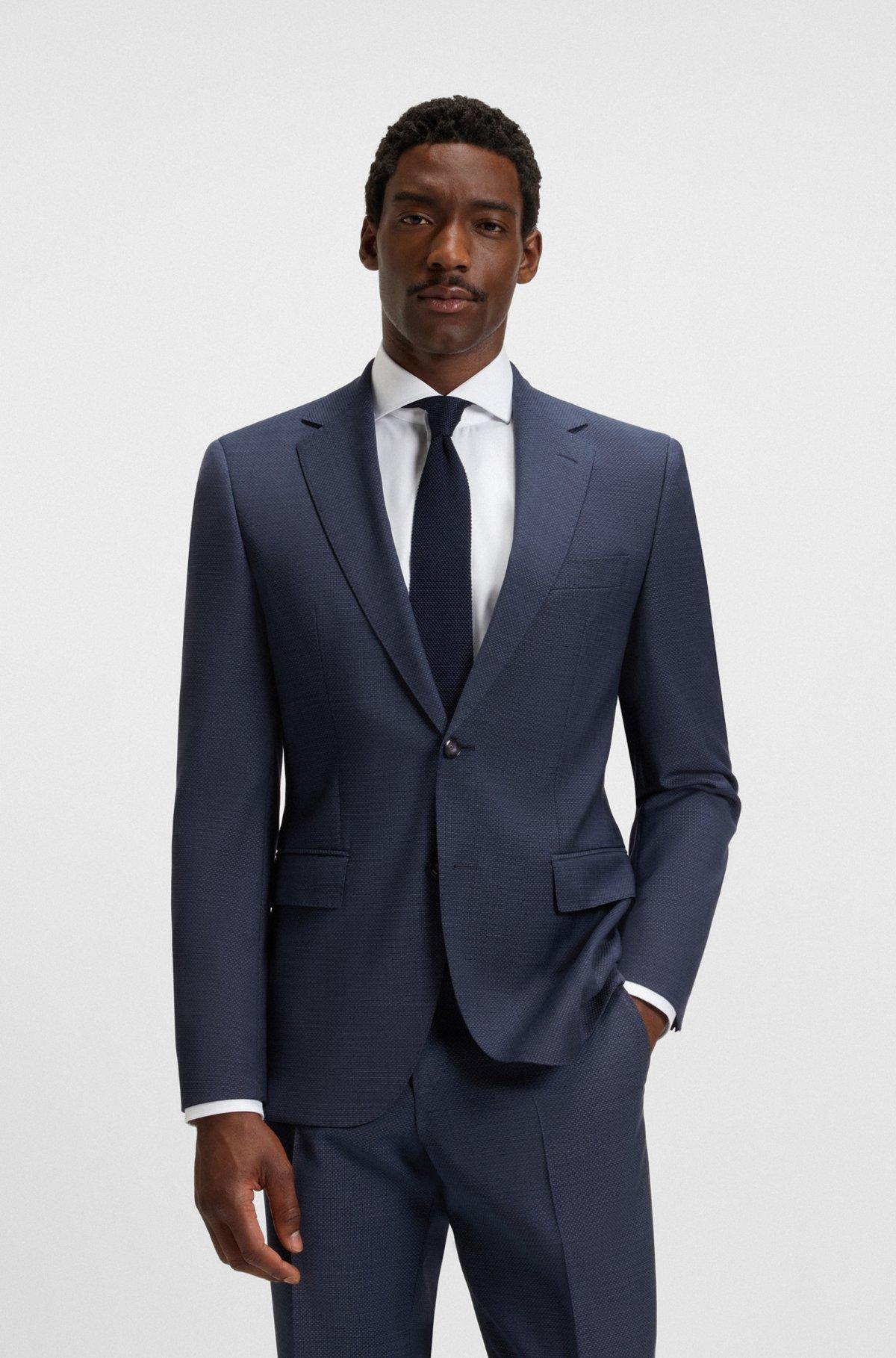 BOSS - Regular-fit suit in micro-patterned wool - Dark Blue Product Image