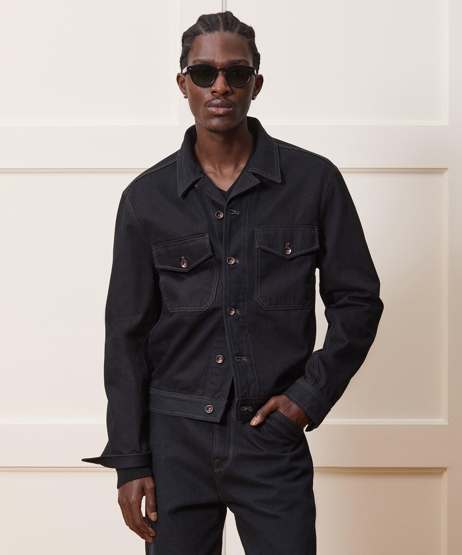 Cropped Denim Eisenhower Jacket Product Image