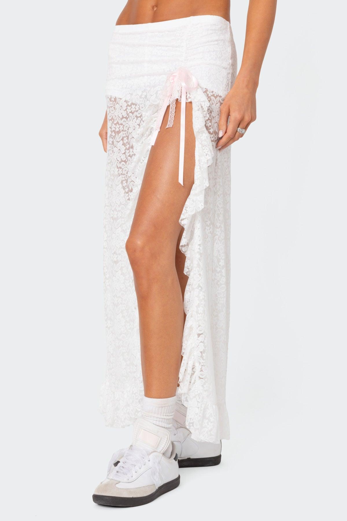 Ruffled Sheer Lace Maxi Skort Product Image