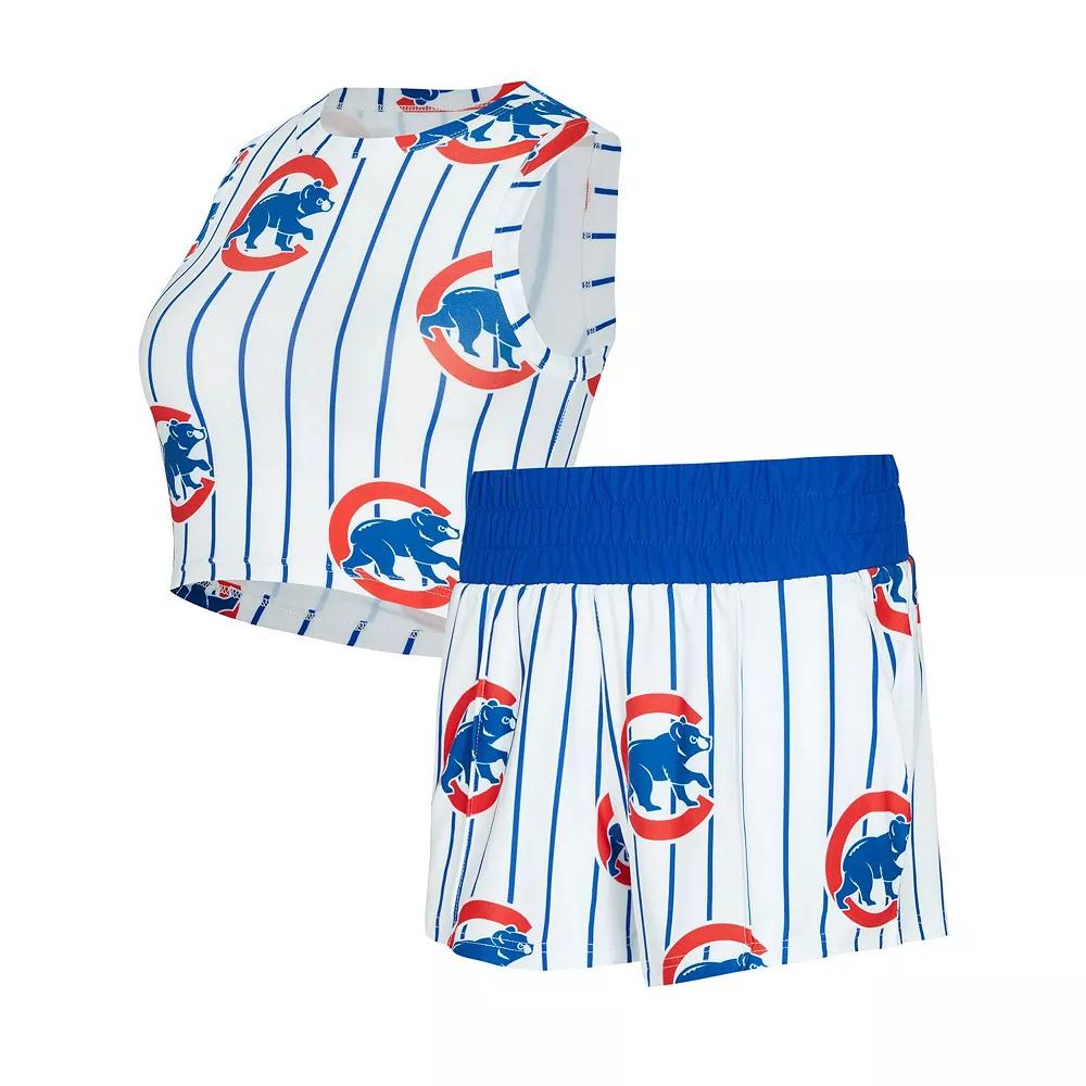 Women's Concepts Sport  White Chicago Cubs Pinstripe Record Tank & Short Set, Size: Medium Product Image