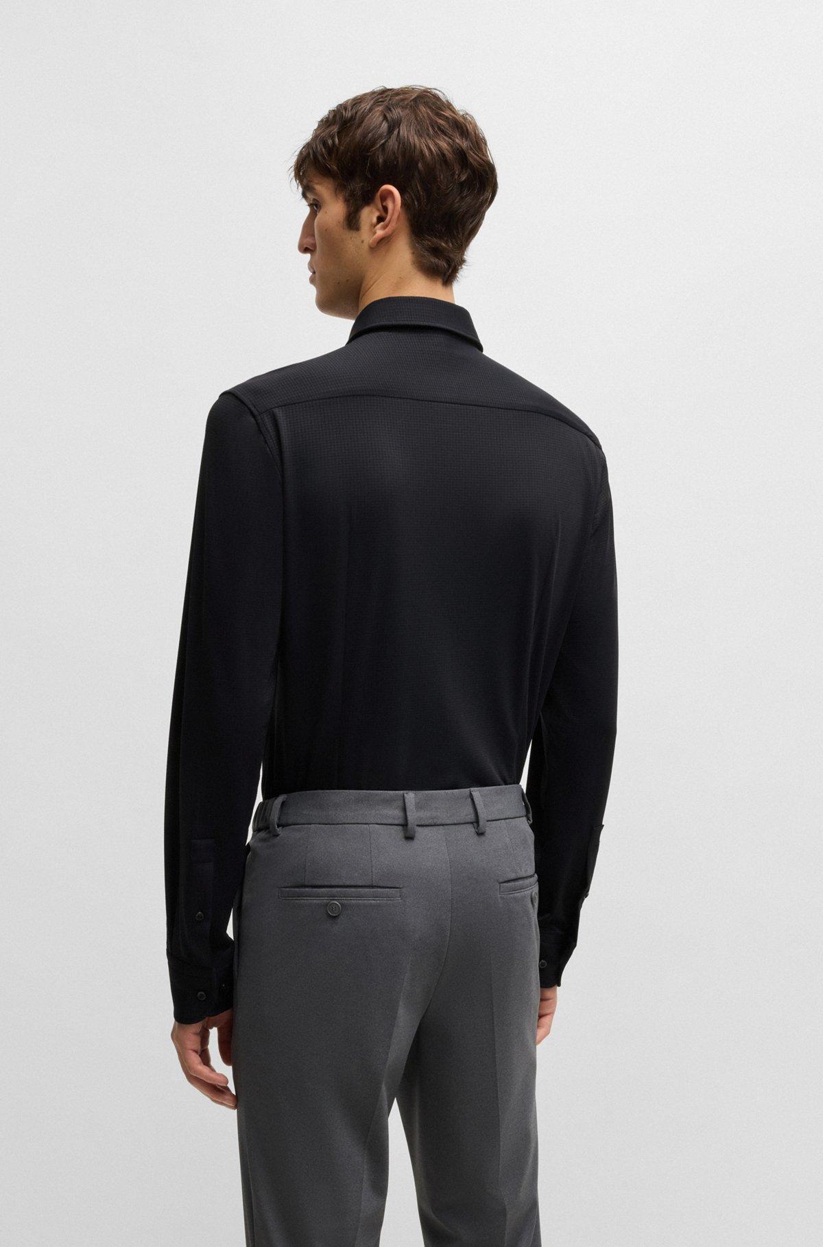 BOSS - Slim-fit shirt in textured performance-stretch jersey - Black Product Image
