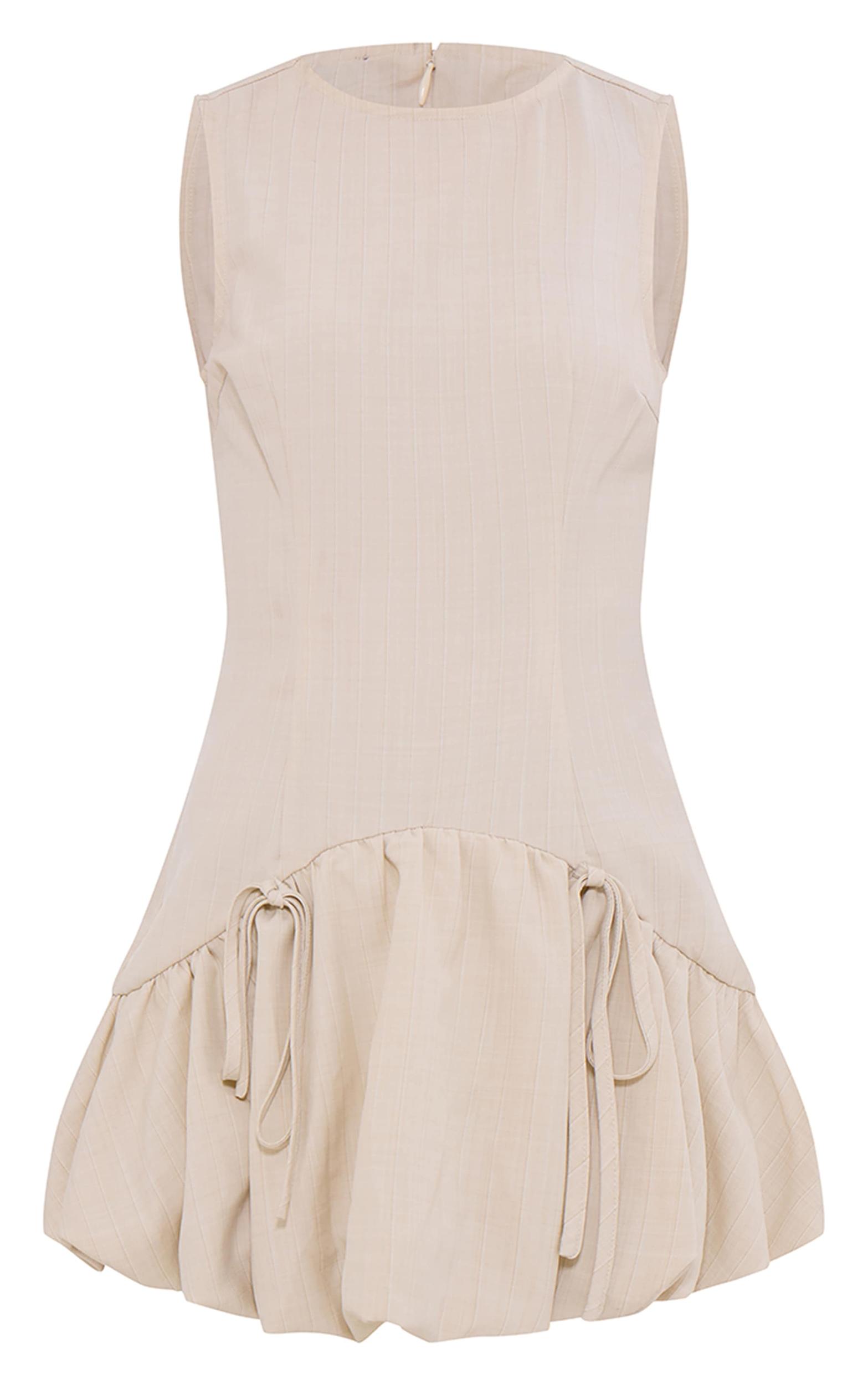 Cream Pinstripe Racer Puffball Mini Dress Product Image