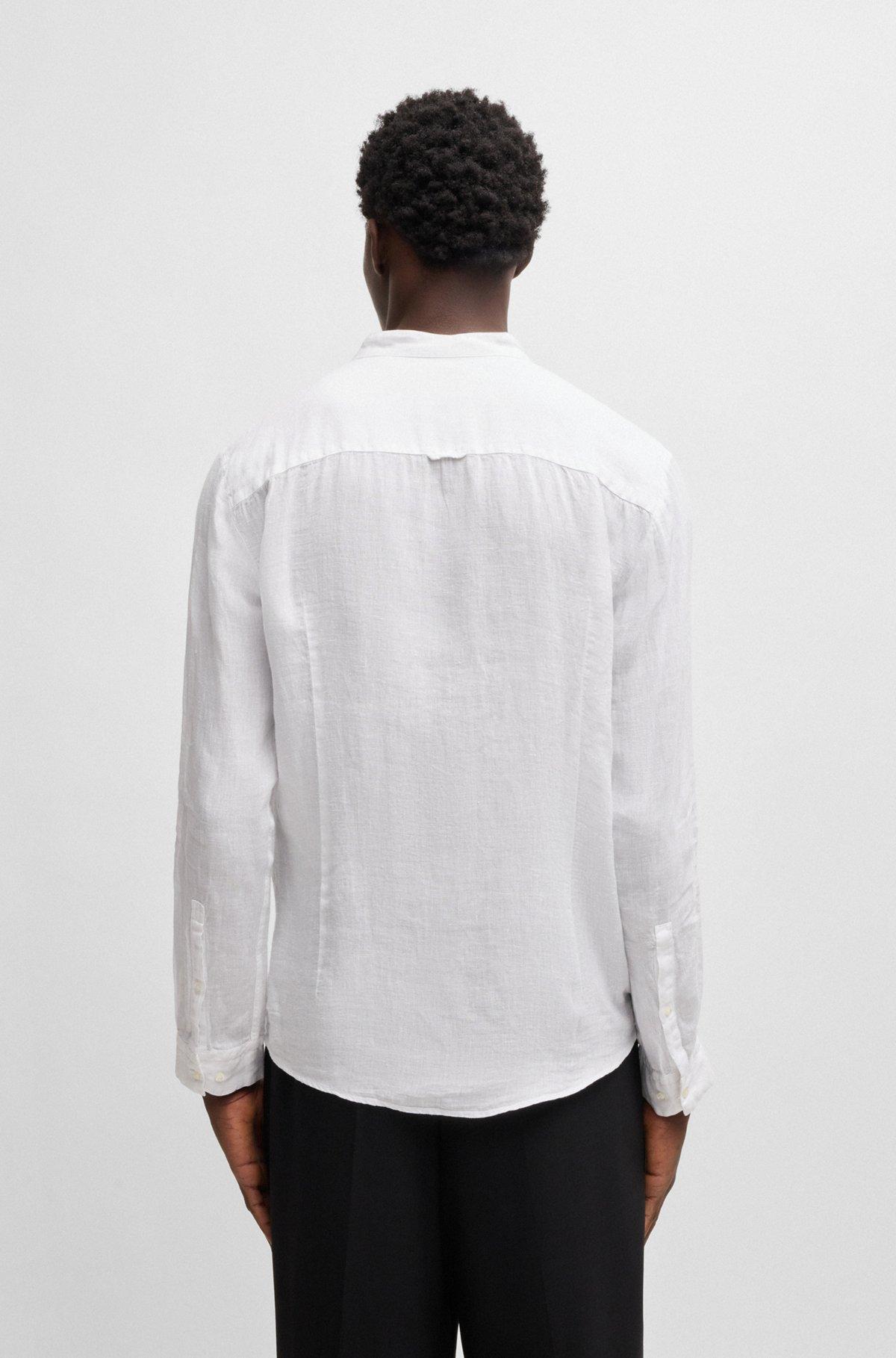 Slim-fit linen shirt with stand collar Product Image