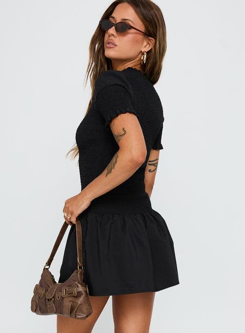 Laurita Shirred Mini Dress Black Product Image