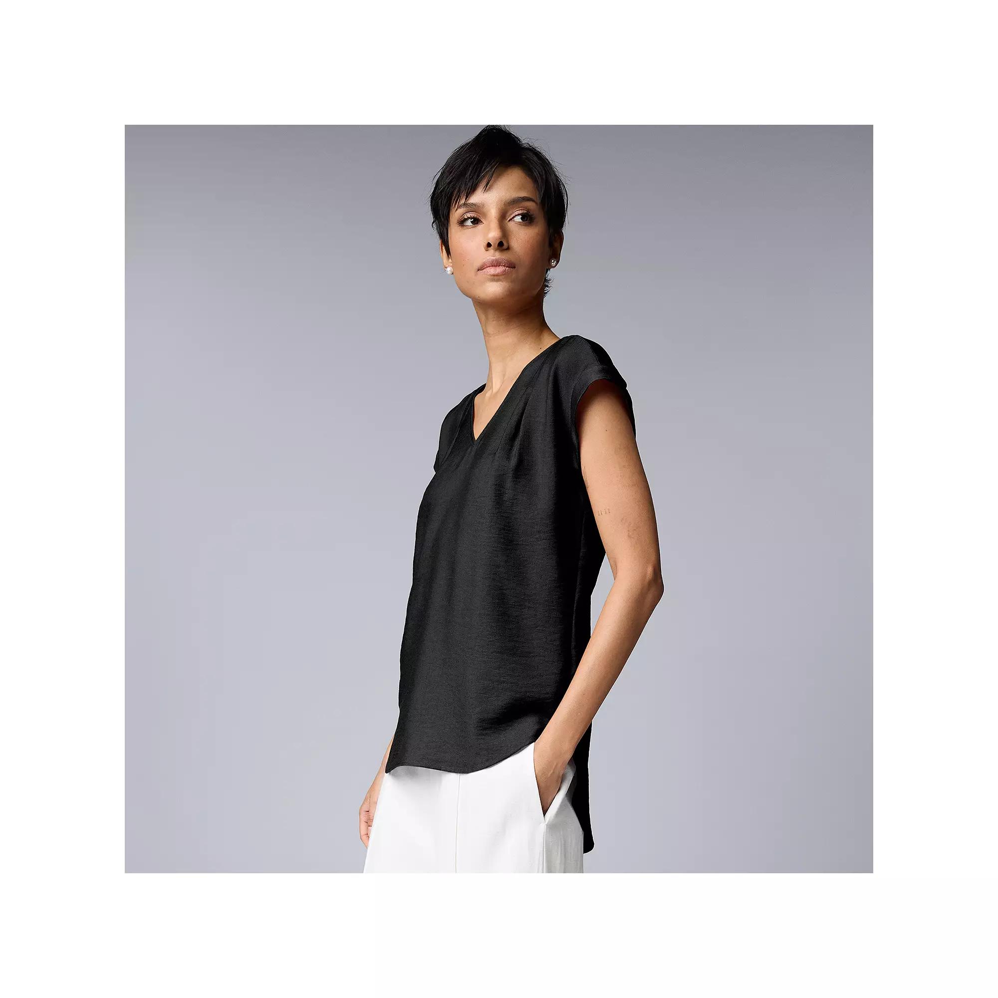 Petite Simply Vera Vera Wang V-Neck Popover Top, Women's, Size: XS Petite, Black Product Image