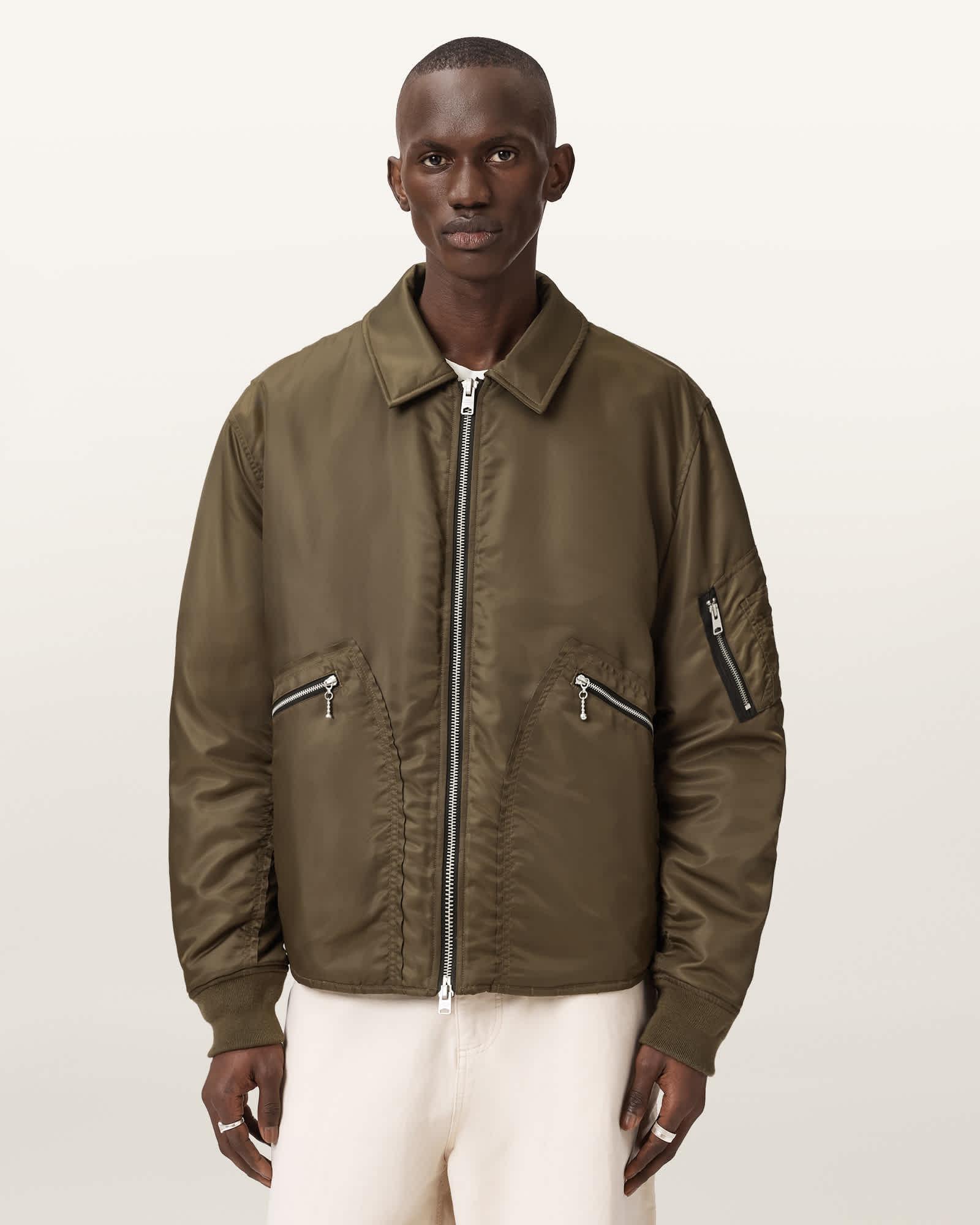 Fallon Bomber Jacket Khaki Brown | ALLSAINTS US Product Image