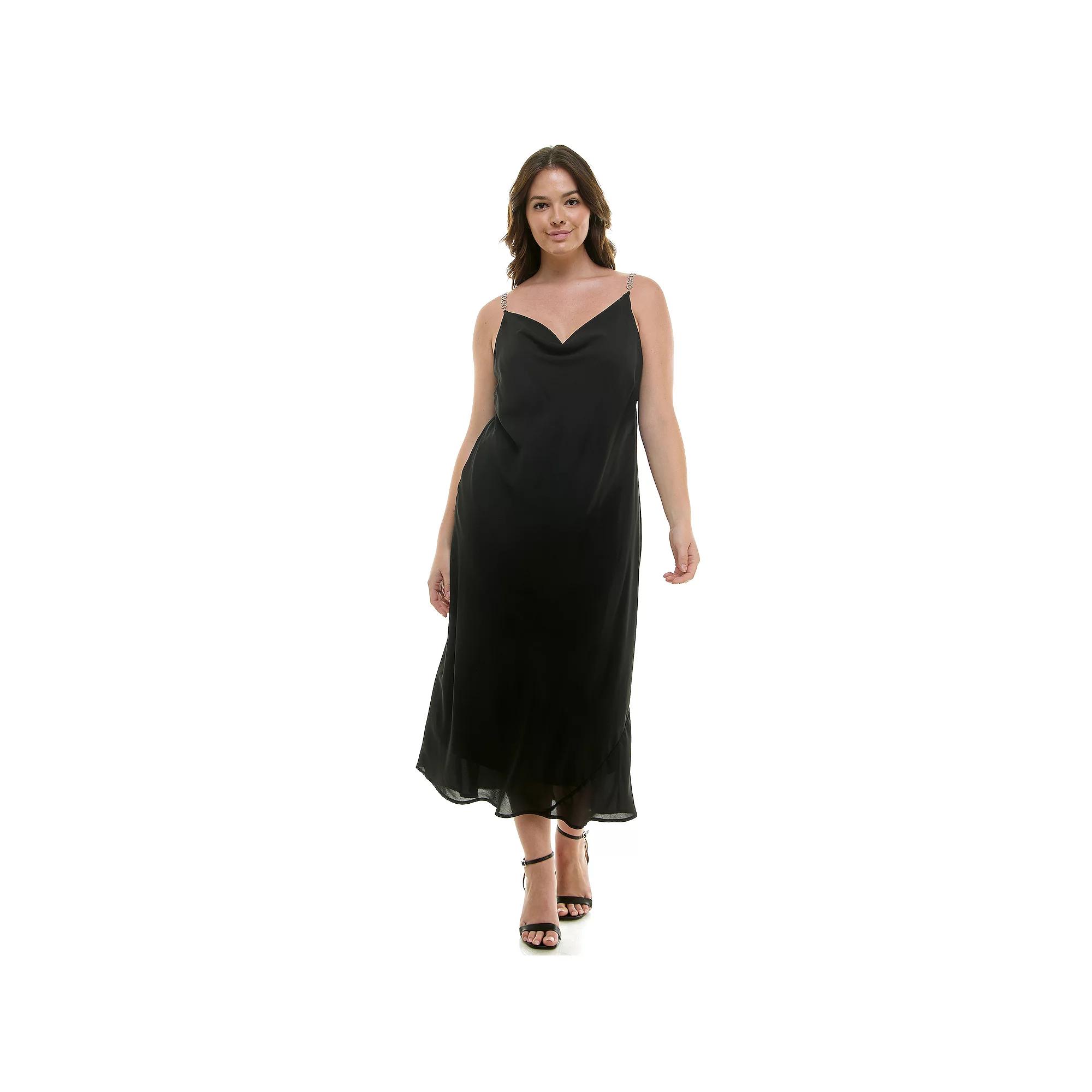 Plus Size Luxology Novelty Trim Slip Dress, Women's, Size: 1XL, Black Product Image