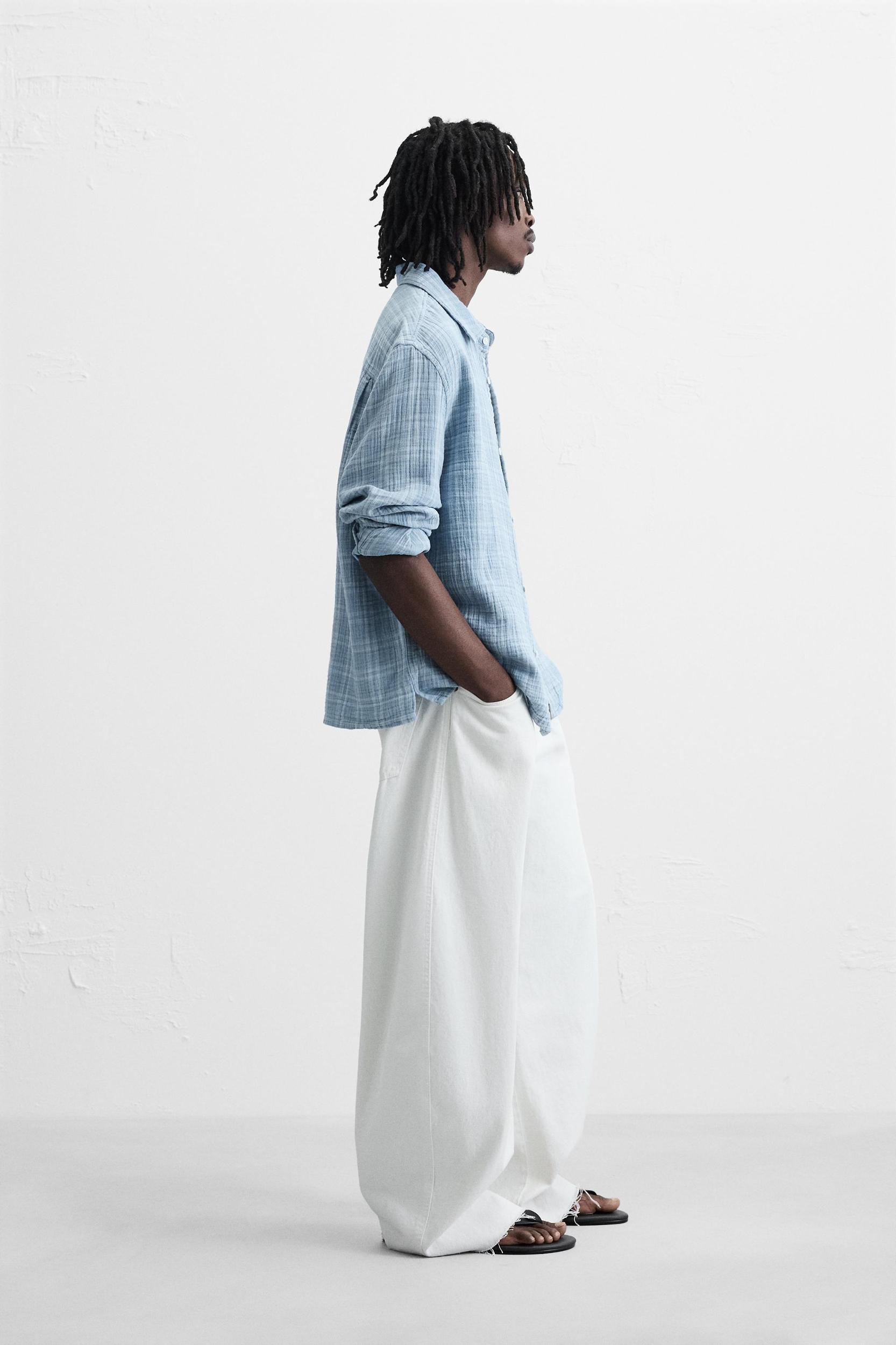 WRINKLED EFFECT PLAID SHIRT Product Image