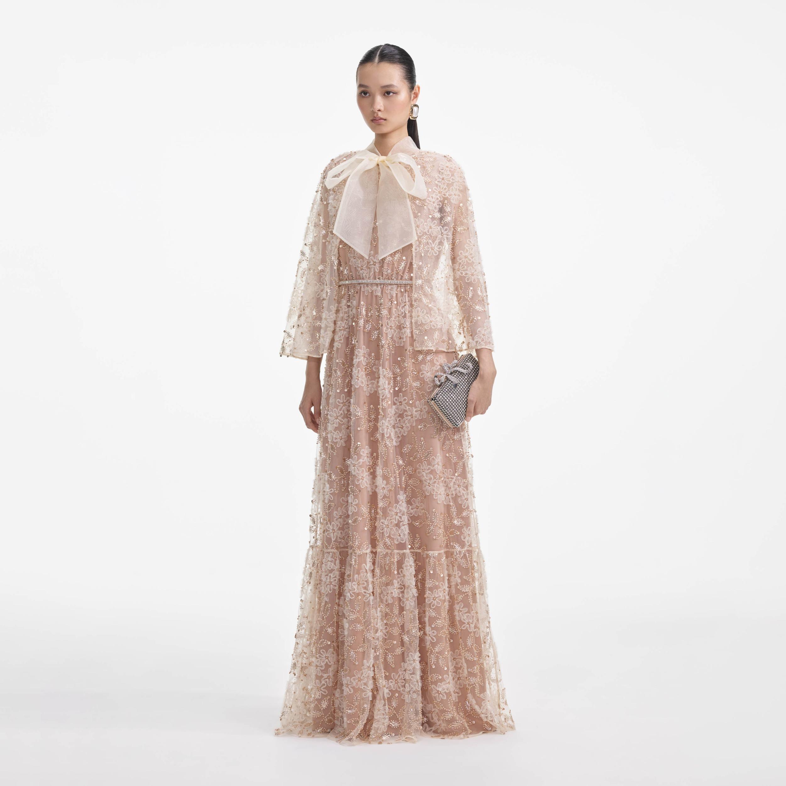 Embellished Cape Maxi Dress Product Image