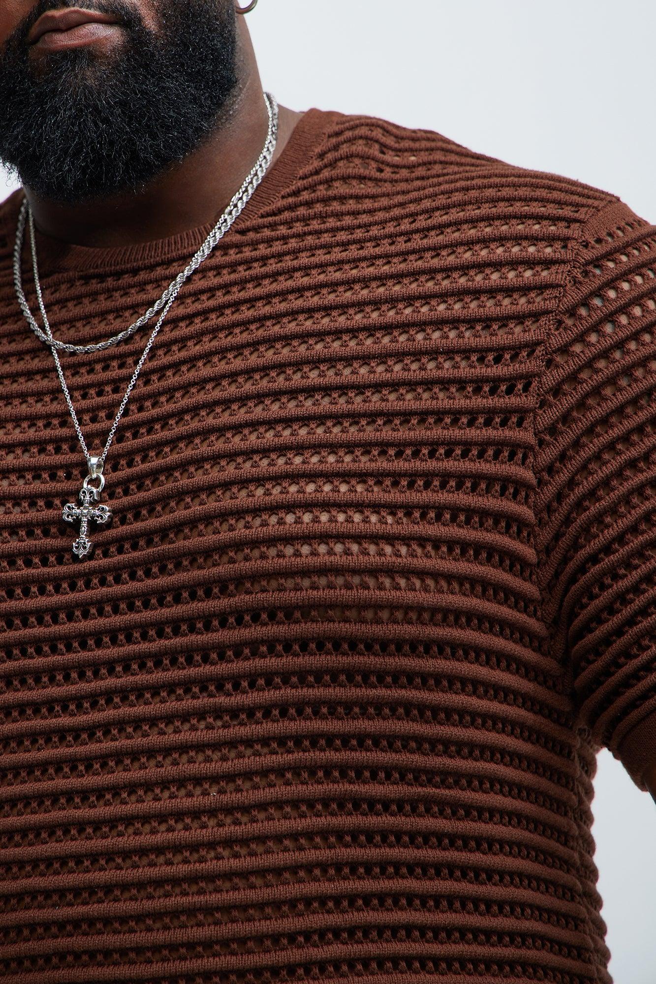 Milton Textured Crew Neck Tee - Dark Brown Product Image