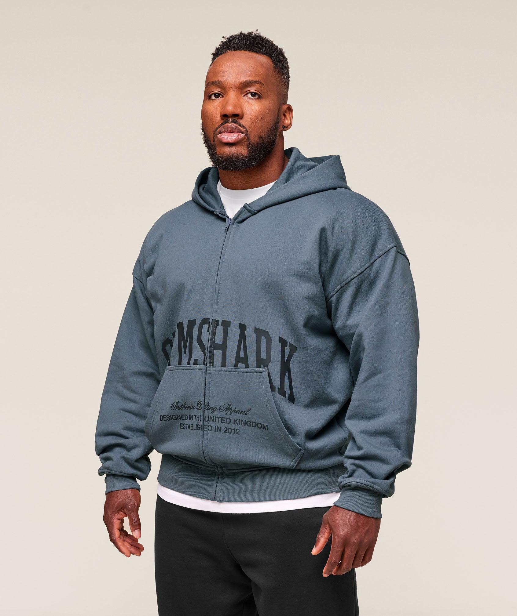 Gymshark Collegiate Script Zip Up Hoodie - Iron Blue Male Product Image