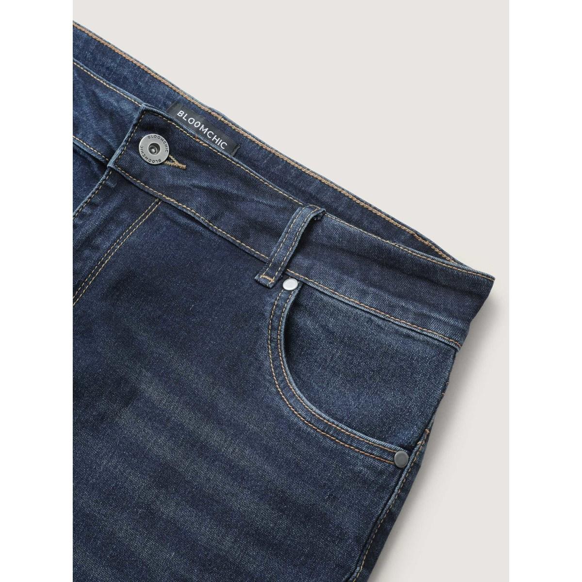 Plus Size Bootcut Very Stretchy Mid Rise Medium Wash Sculpt Waist Jeans Women Blue Timeless Plain Non High stretch Slanted pocket Jeans BloomChic 22/3X Product Image