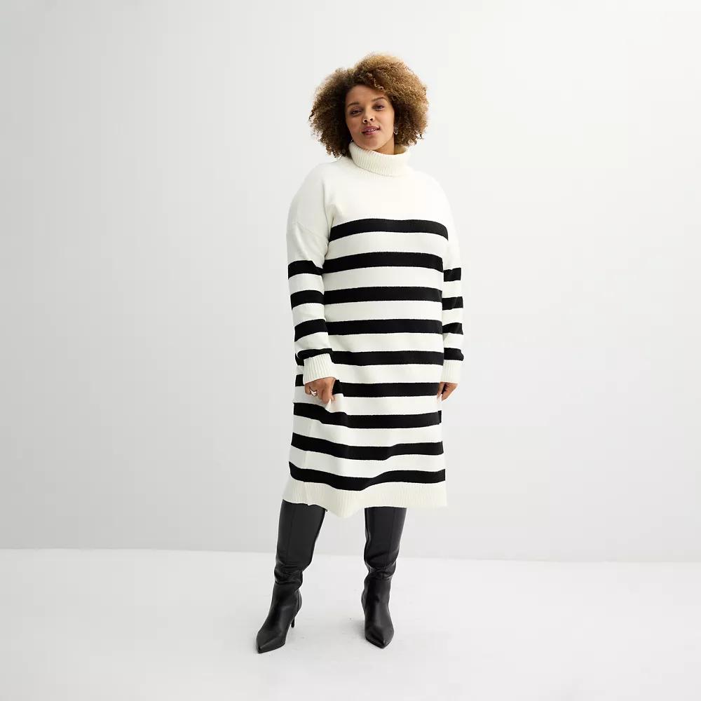 Plus Size Nine West Turtleneck Sweater Dress, Women's, Size: 3XL, Black White Stripe Product Image