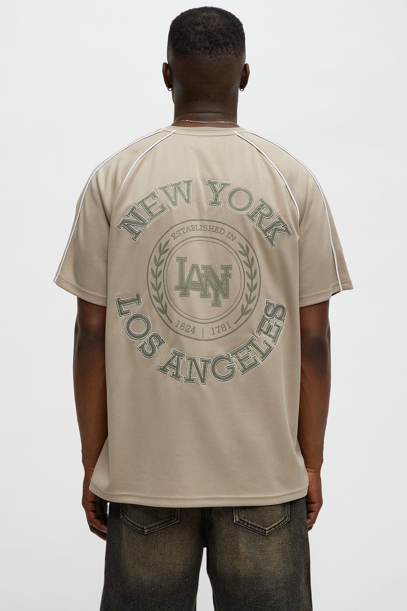 V Neck NY LA Applique Tee - Stone Product Image