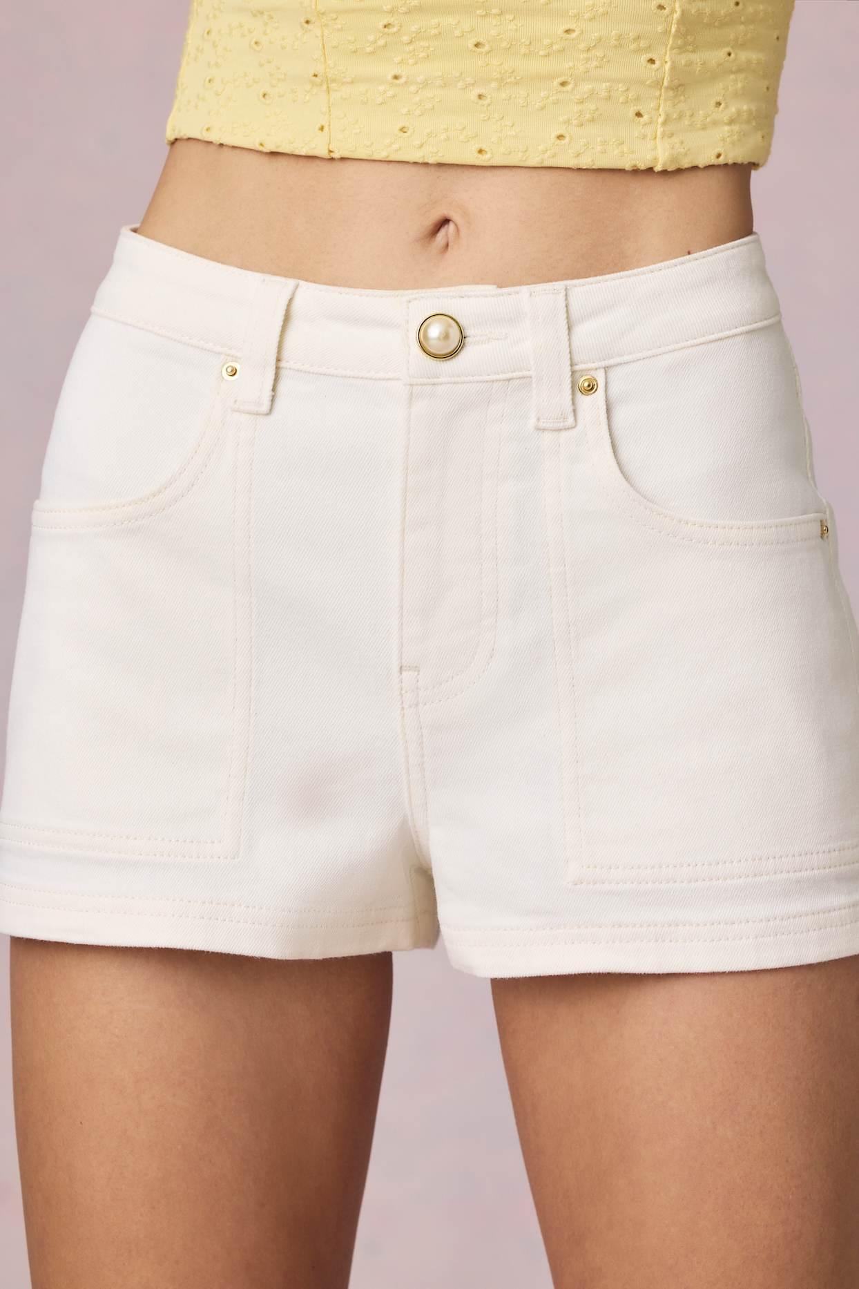 High-Waist A-Line Shorts in Ecru Wash Product Image