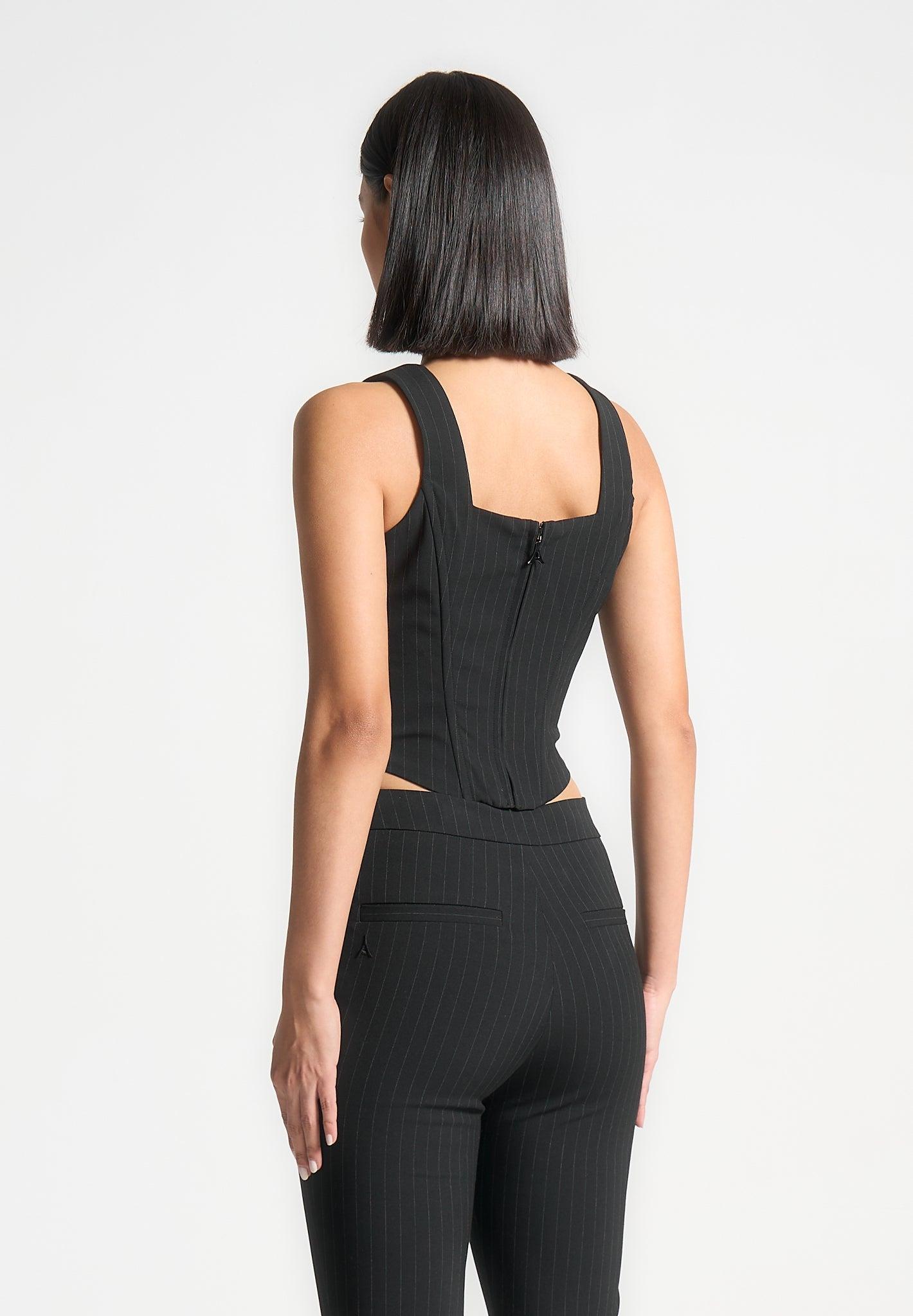 Square Neck Pinstripe Corset Top - Black Female Product Image