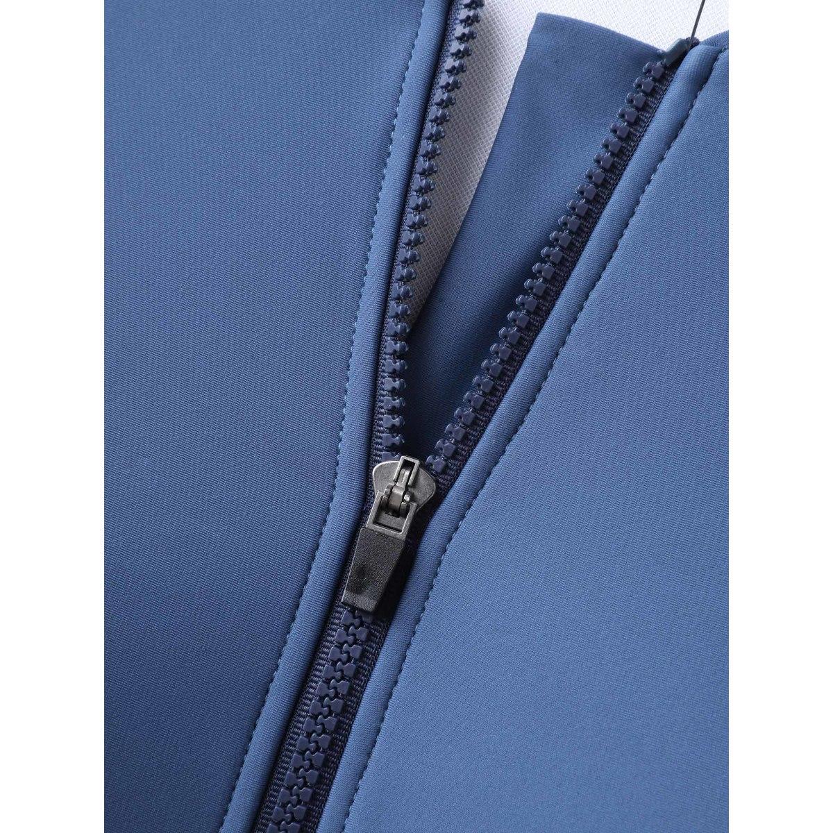 Plus Size Color Block Glide-Lock Zipper Swim Dress Women's Swimwear Indigo Resort Bodycon Round Neck High stretch Curve Swim Dresses BloomChic 26/4X Product Image