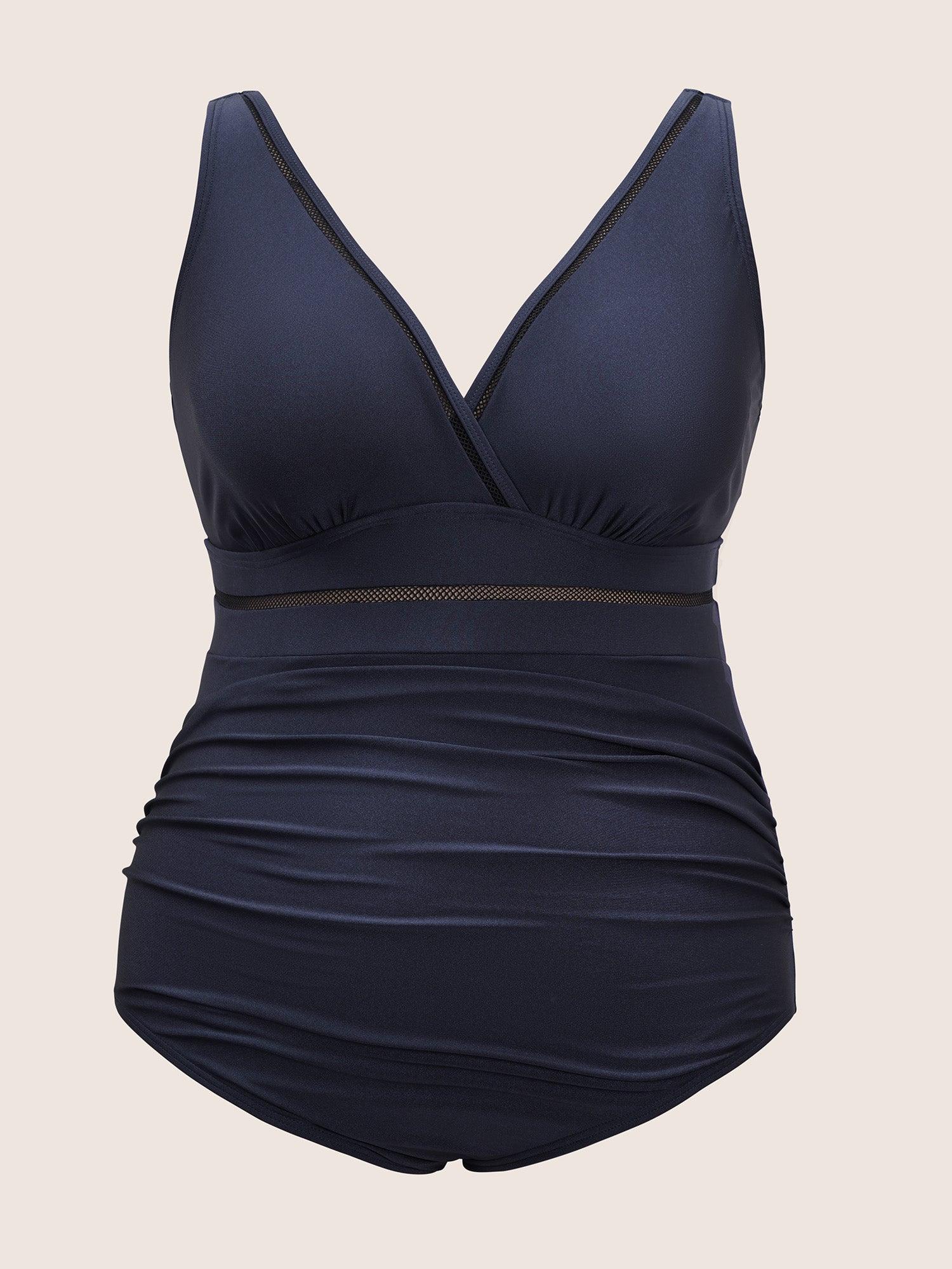 Solid Adjustable Straps Gathered One Piece Swimsuit Female Product Image