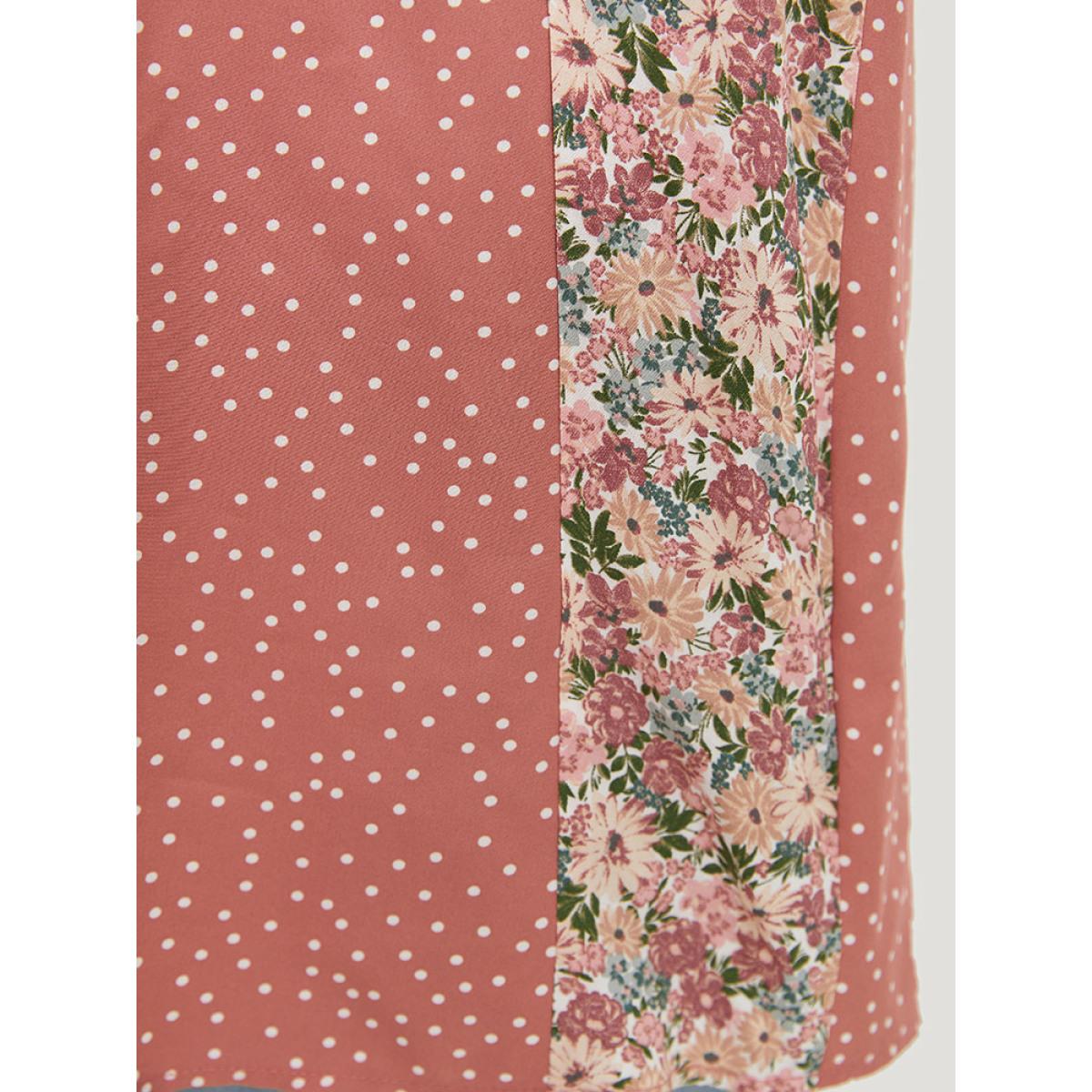 Plus Size Rouge Polka Dot & Ditsy Floral Flounce Sleeve Lace Up Blouse Women Elegant Half Sleeve Tie Neck Dailywear Blouses BloomChic 10/M Product Image