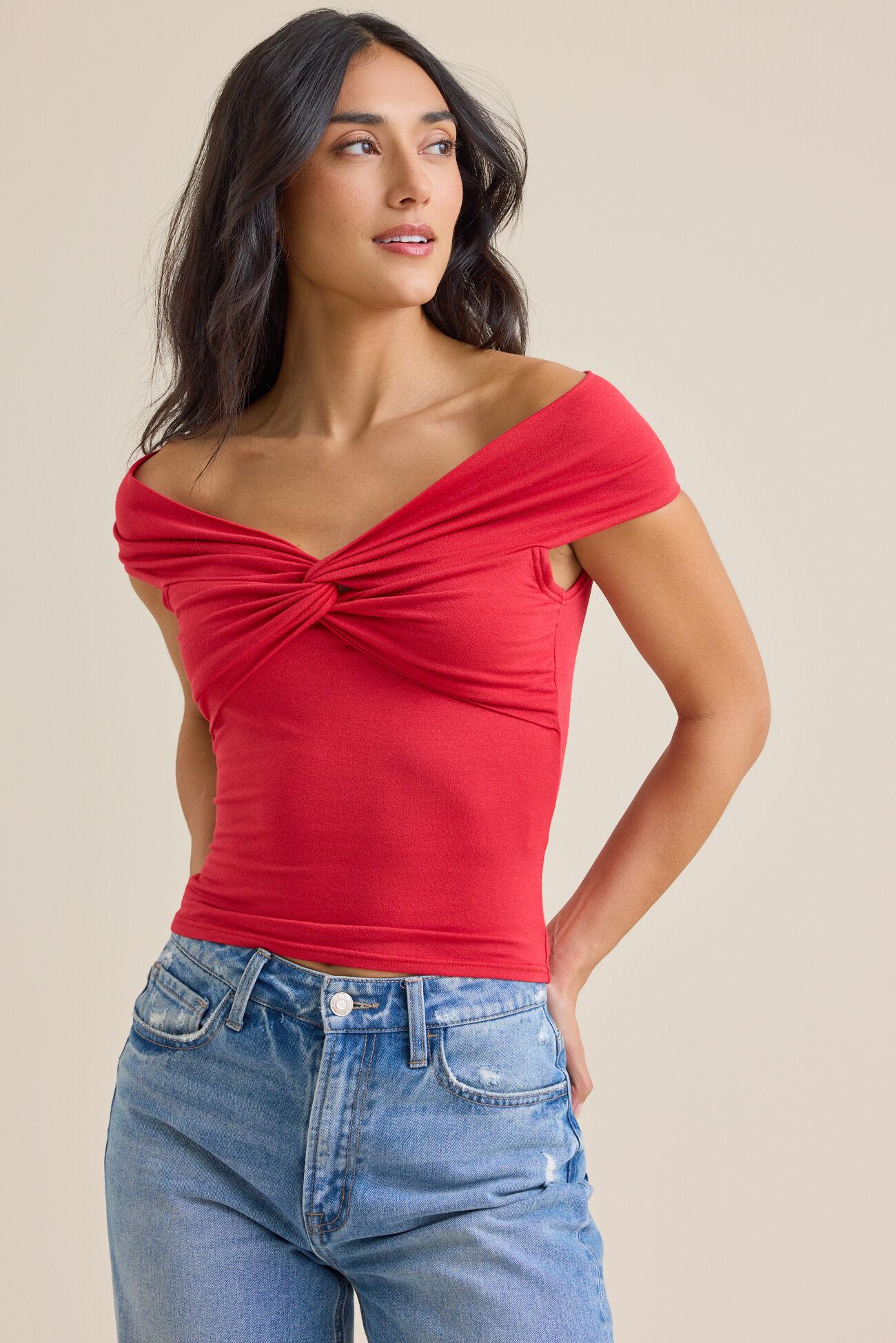 Mollie Off the Shoulder Knot Twist Top Product Image
