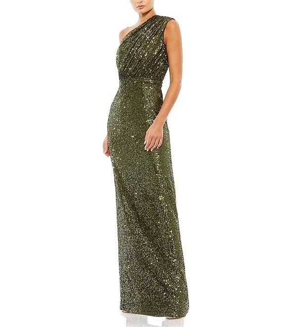 Mac Duggal Sequin Ruched One Shoulder Gown Product Image