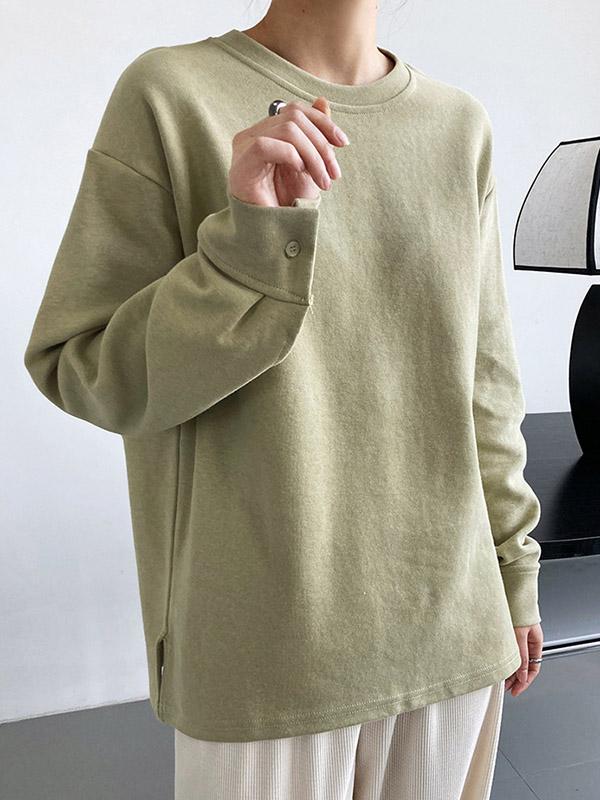 3 Colors Loose Casual Solid Color Split-Side T-Shirt Top Product Image