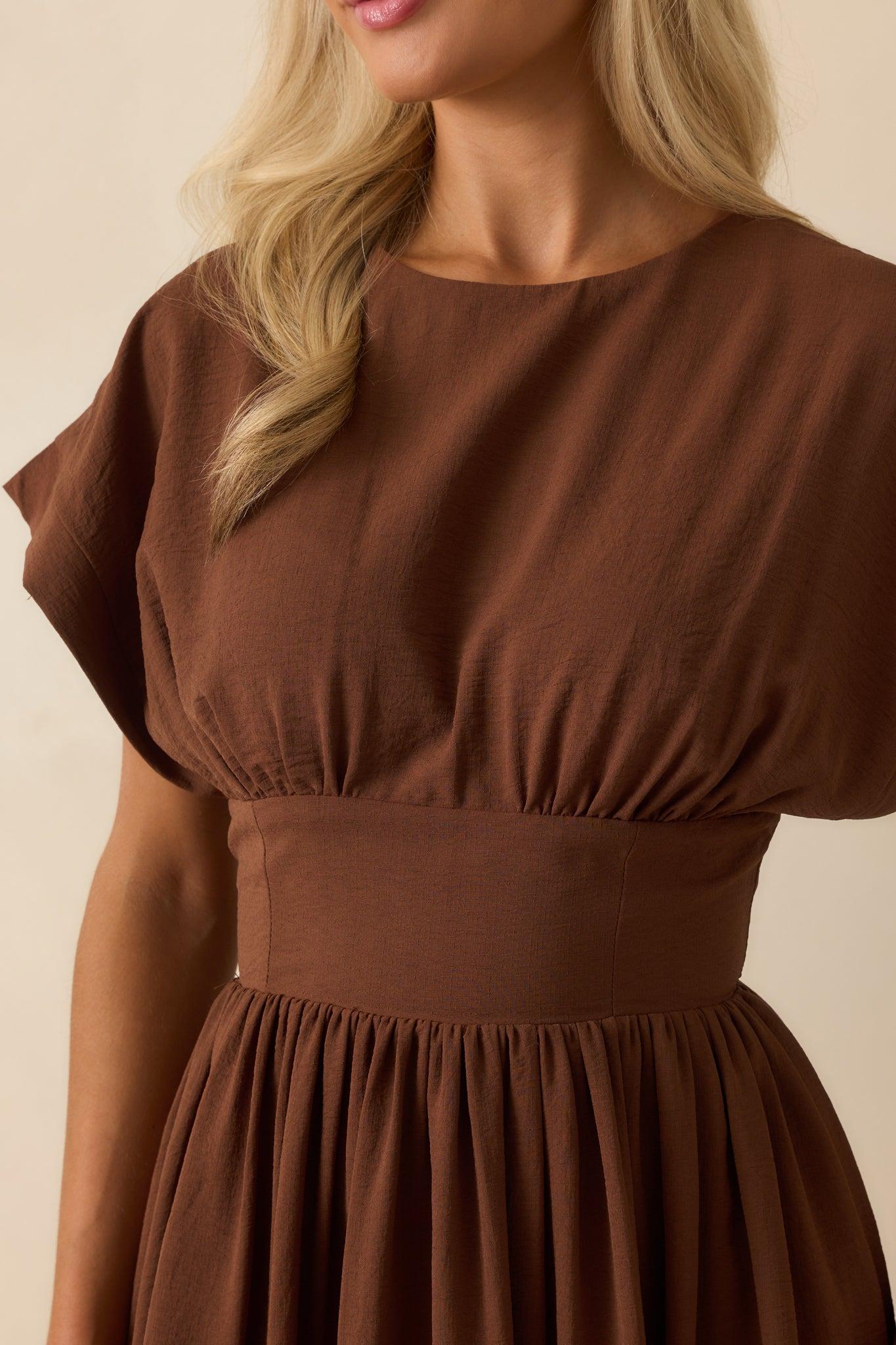 As Promised Brown Short Sleeve Cinched Waist Maxi Dress Product Image