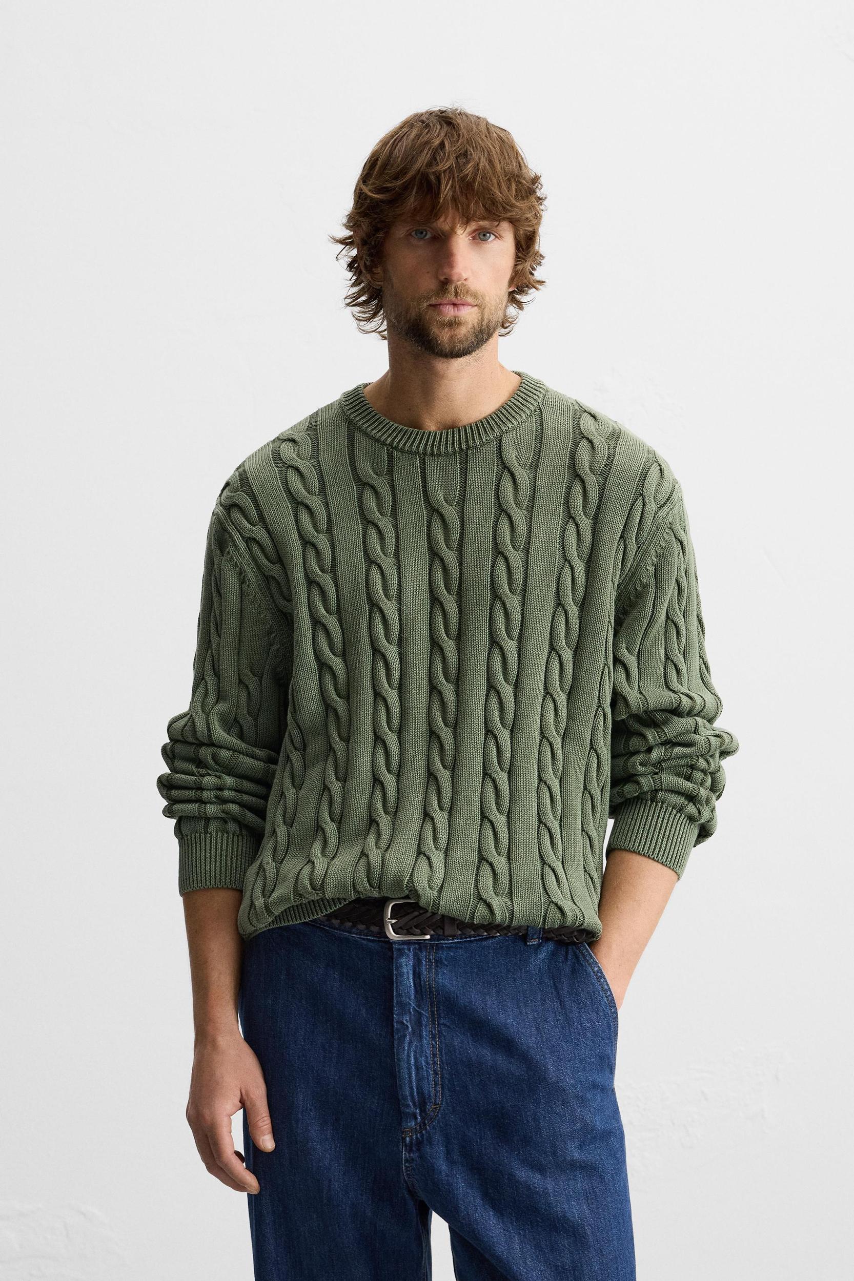 WASHED CABLE-KNIT SWEATER Product Image