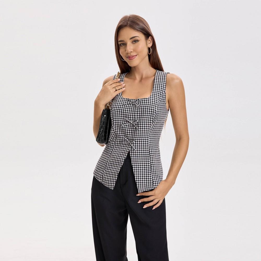 Women's Square Neck Sleeveless Front Bow Tie Closure Vest Top - A New Day™ Blue M Product Image