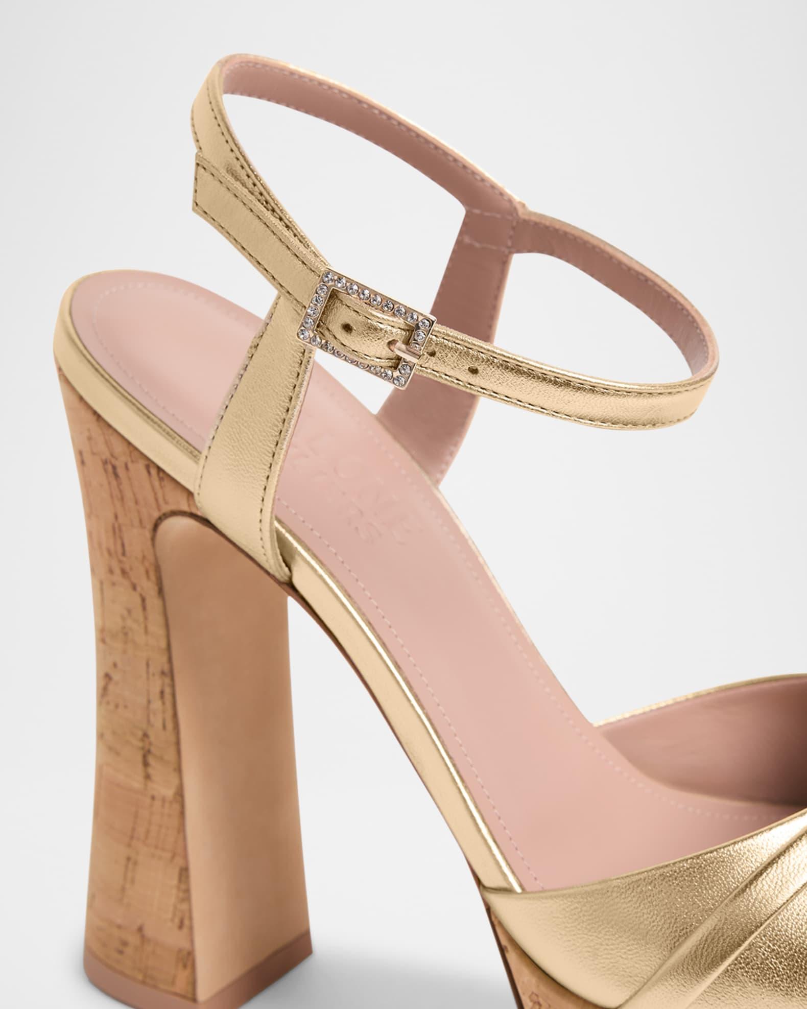 Metallic Leather Crisscross Cork Platform Sandals Product Image