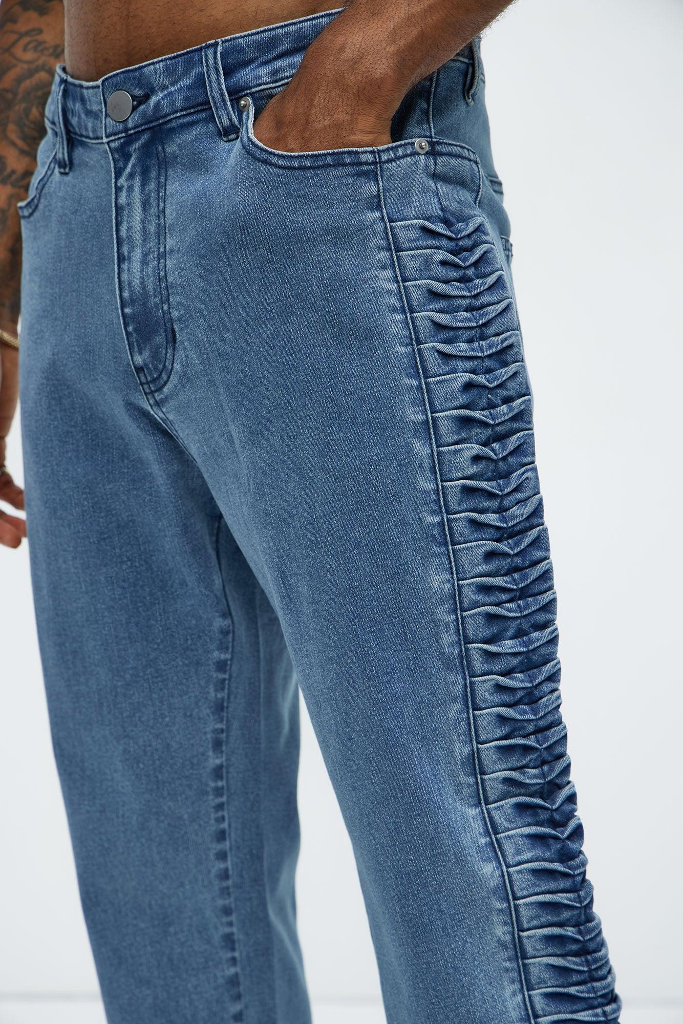 Gathered Panel Slim Jeans - Medium Blue Wash Product Image