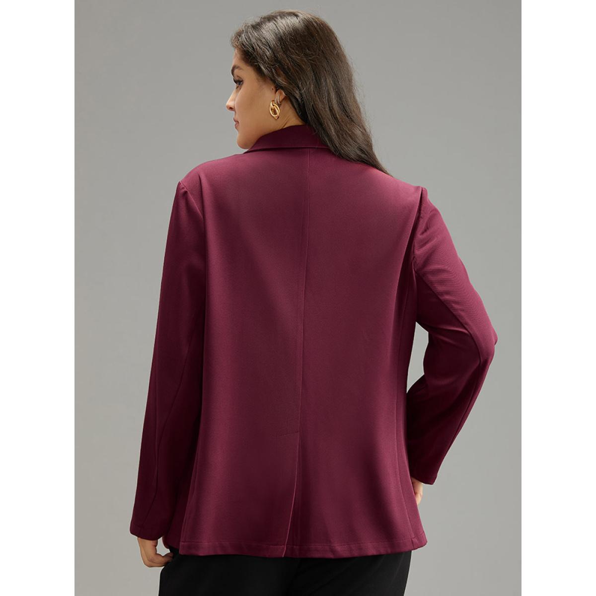 Plus Size Solid Double Breasted Pocket Blazer Burgundy Women Work Plain Plain Sleeve Long Sleeve Suit Collar 26/4X Pocket Office Blazers BloomChic Product Image