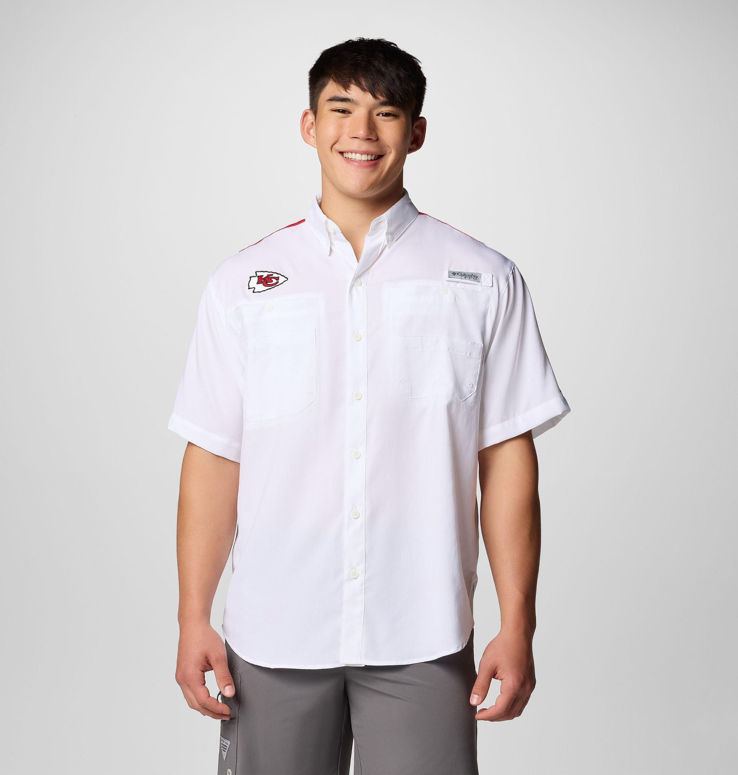 Columbia Mens PFG Tamiami Colorblocked Short Sleeve Shirt - Kansas City Chiefs- Product Image