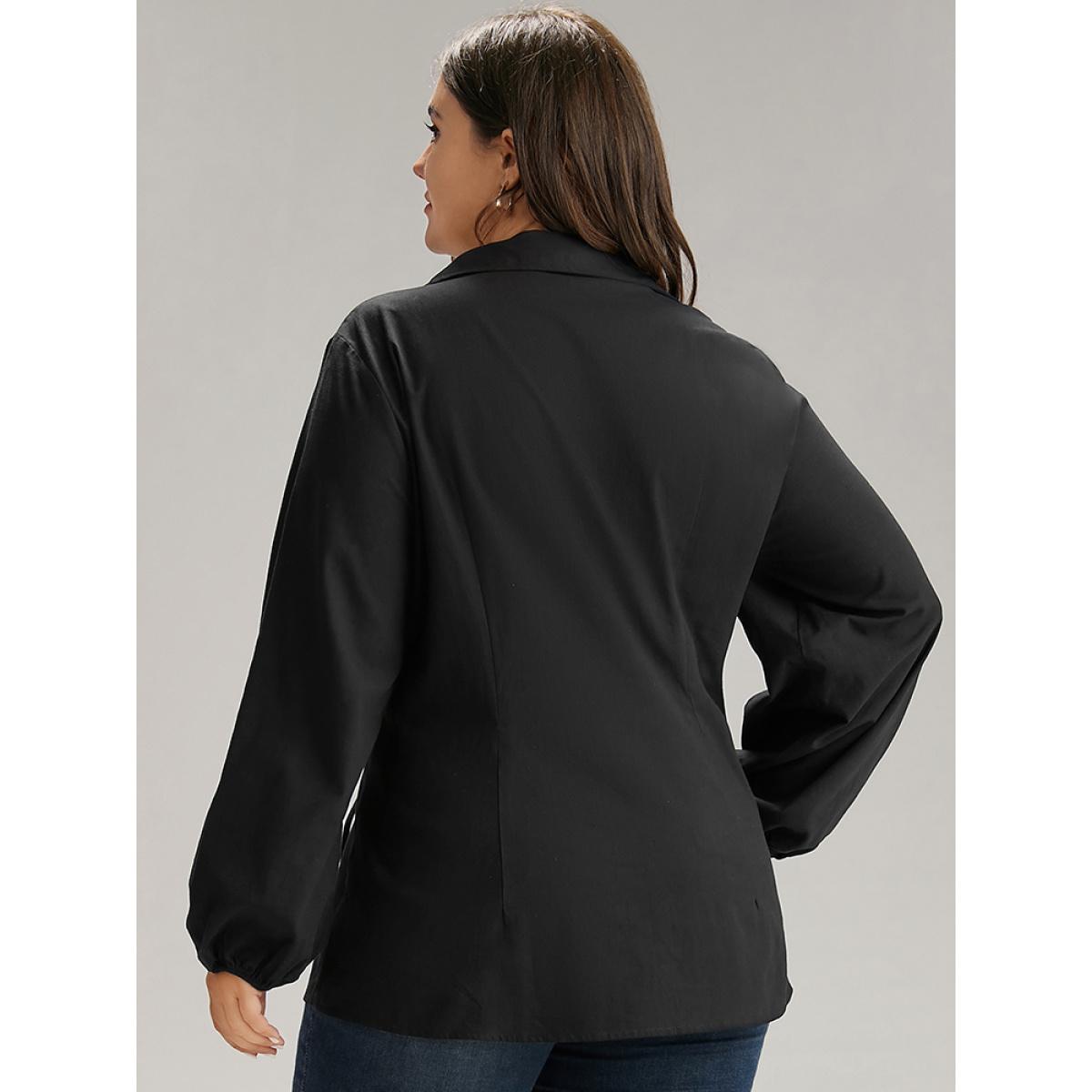 Plus Size Black Cotton Shirt Collar Lace Up Blouse Women Office Long Sleeve Shirt collar Work Blouses BloomChic 28/5X Product Image
