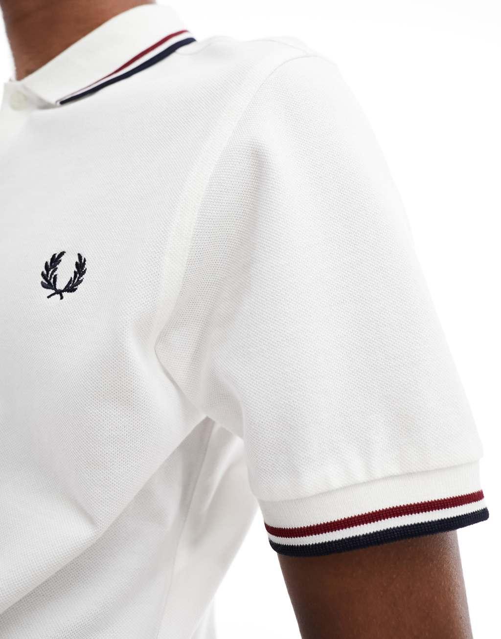 Fred Perry twin tipped logo polo in white/red/navy  Product Image