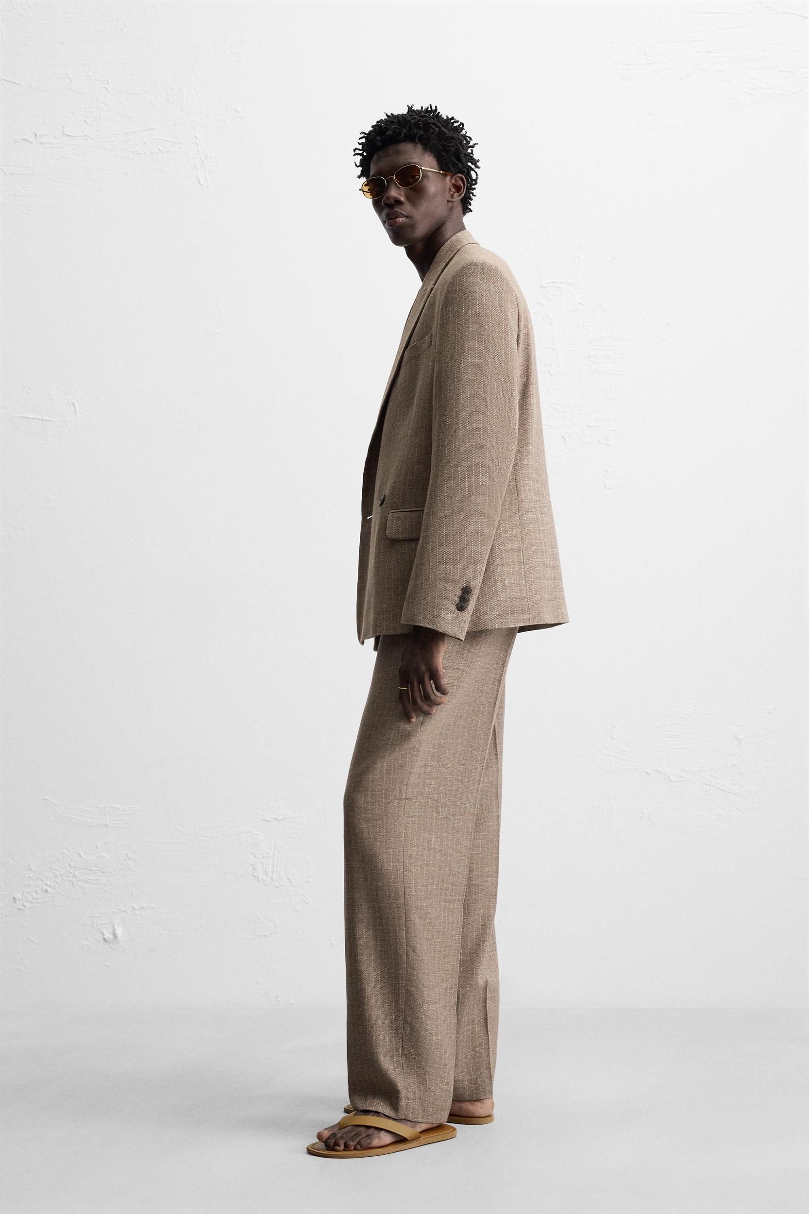 STRIPED TEXTURED SUIT PANTS Product Image