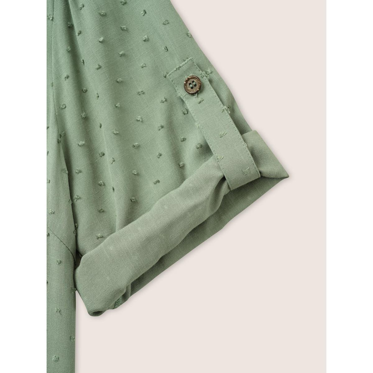 Plus Size Mint Solid Textured Ties Tab Sleeve Blouse Women At the Office Elbow-length sleeve Shirt collar Work Blouses BloomChic 18-20/2X Product Image