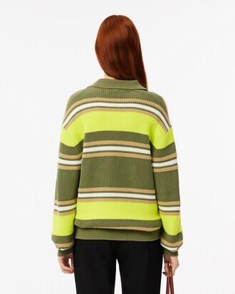 Ribbed Striped Knit Polo Sweater Product Image